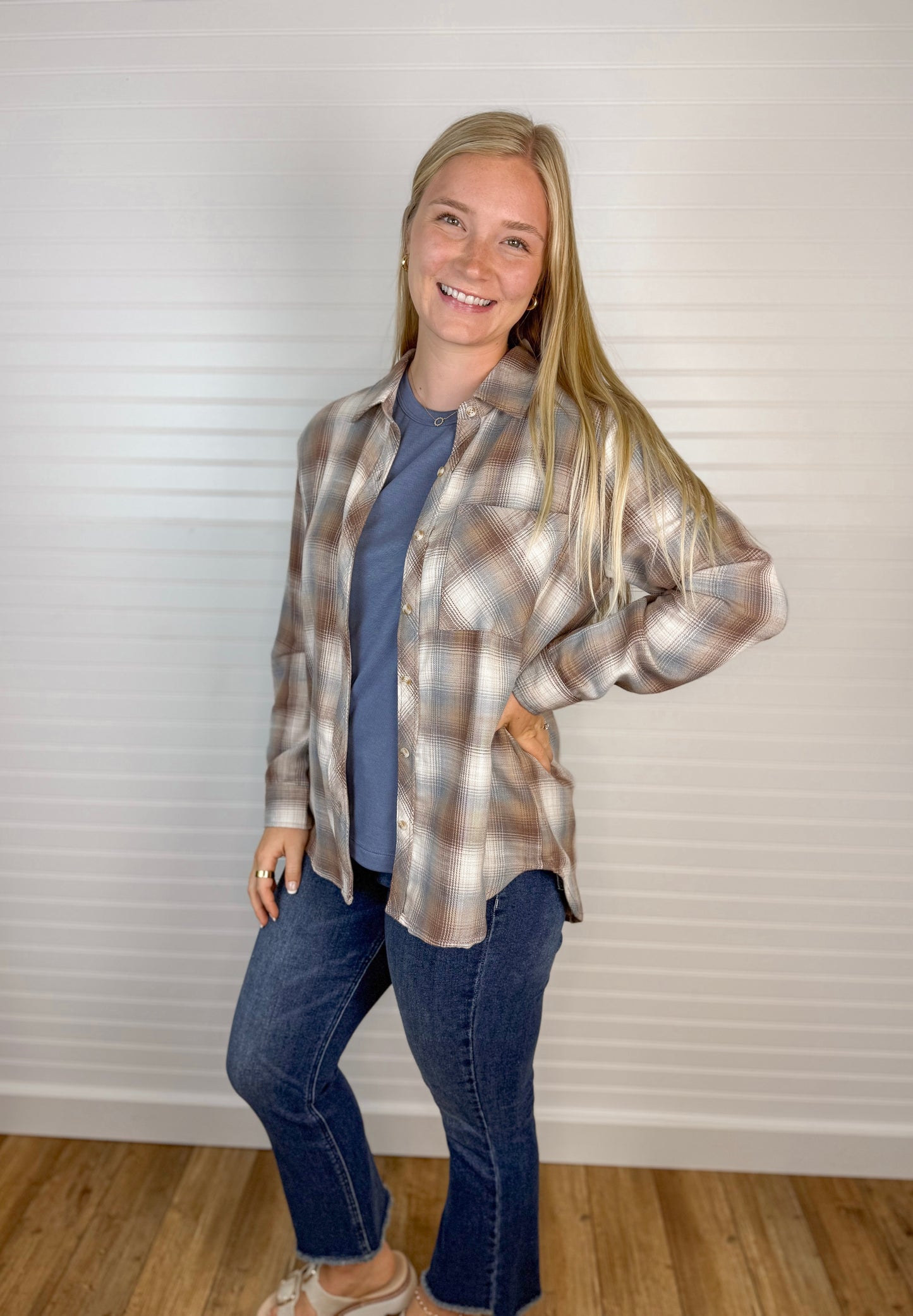 Plaid Relaxed Fit Flannel - Mocha