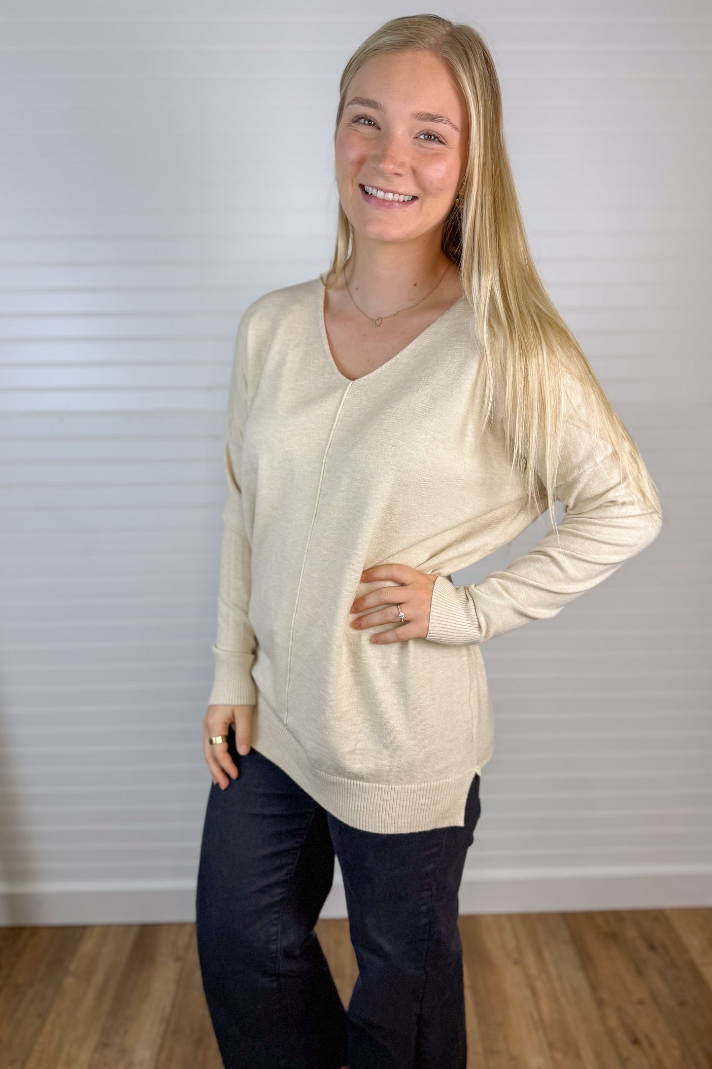 Front Seam Long V-Neck Sweater (4 colors)