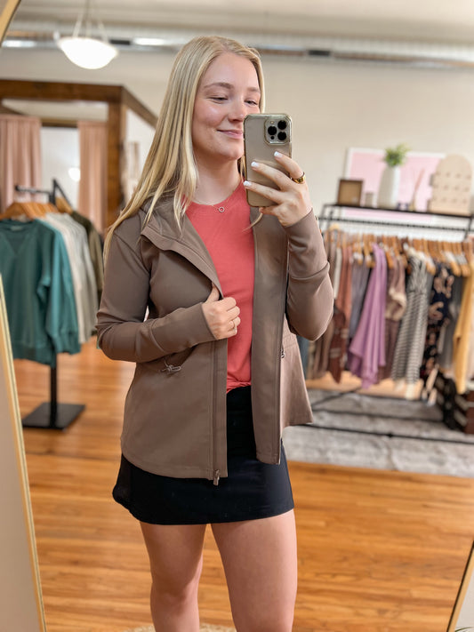 Ribbed Adjustable Waist Jacket - Mocha