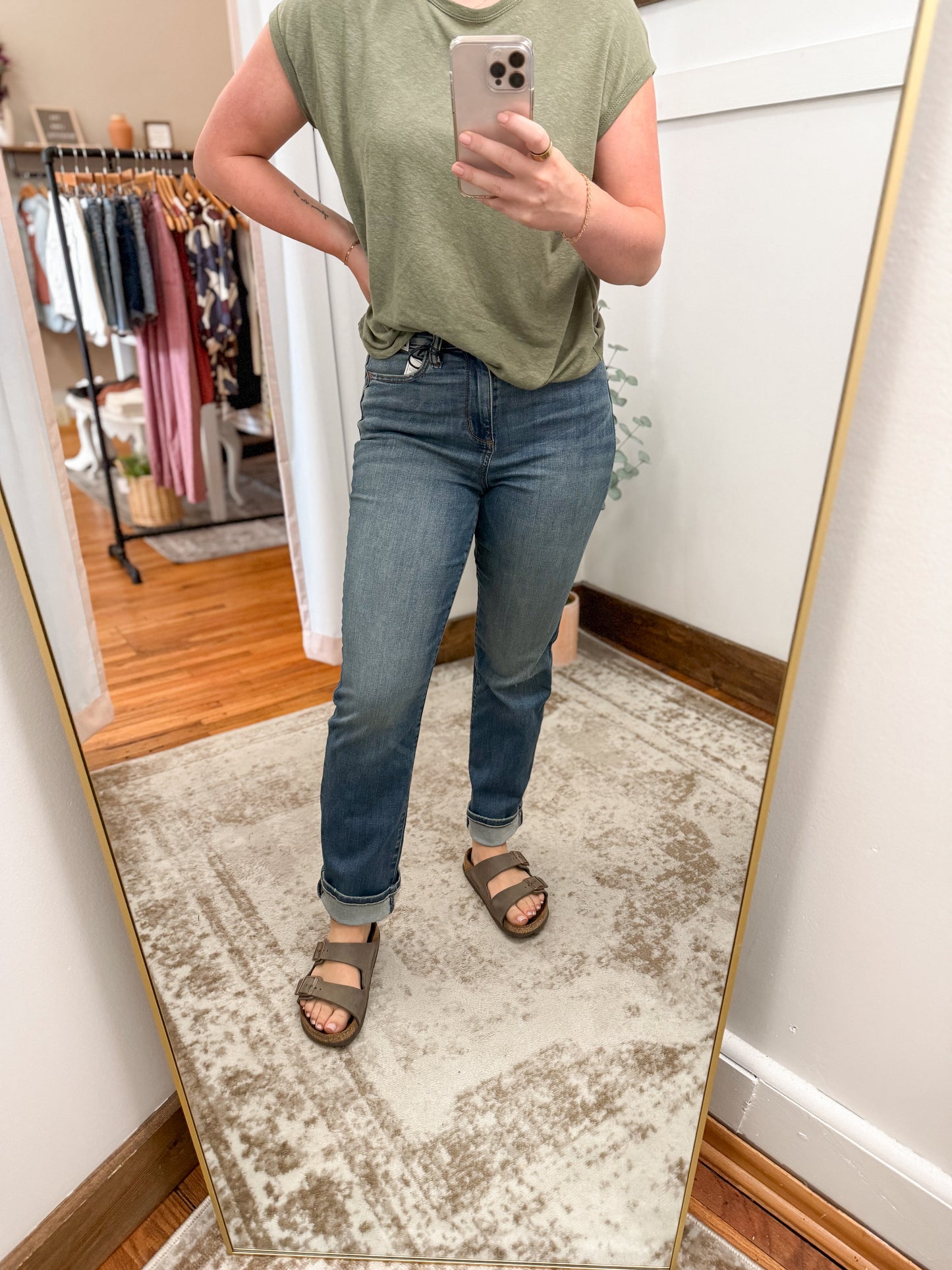 High Waist Straight Leg Denim - Dark