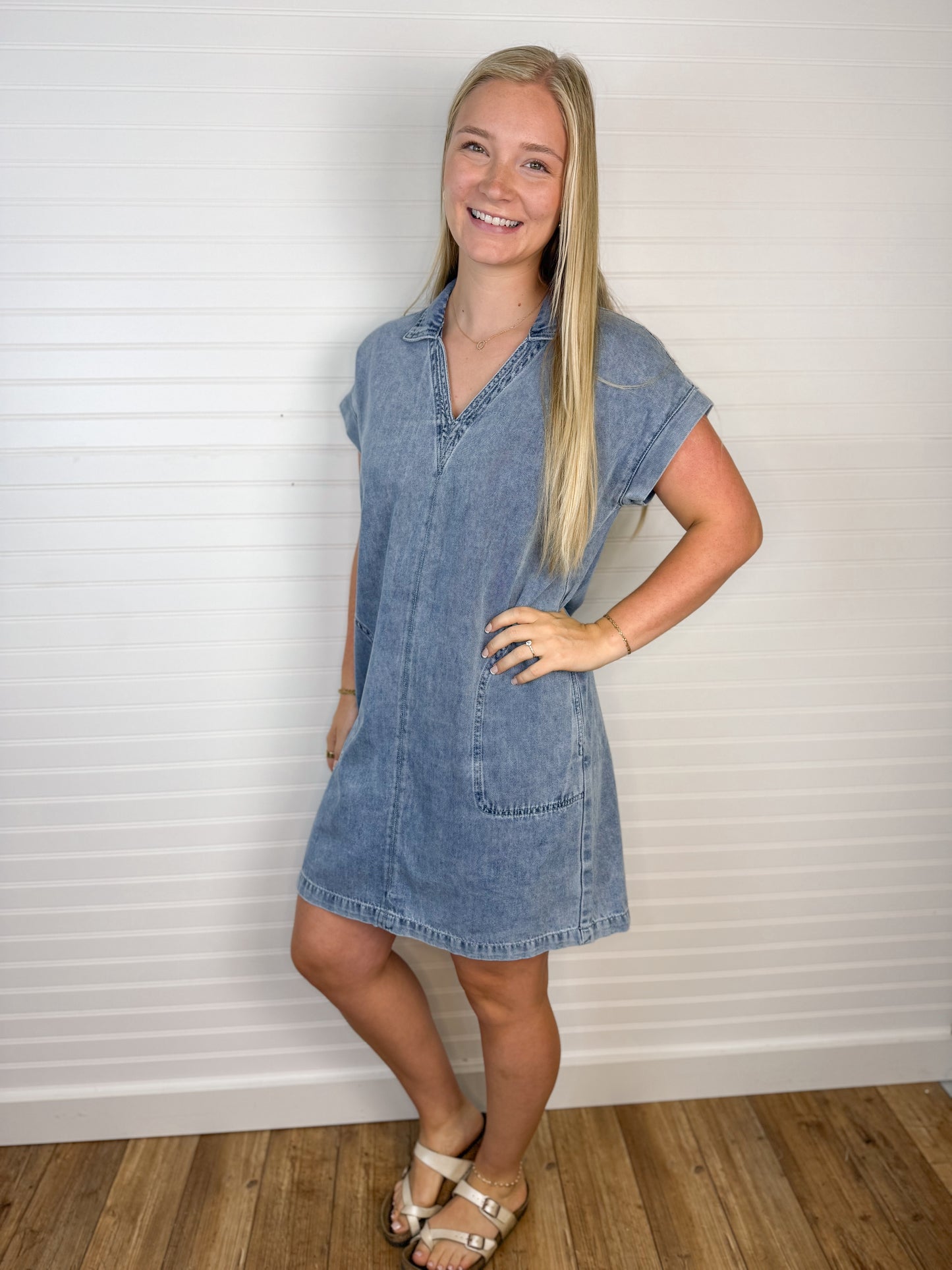 Collar V-Neck Denim Dress