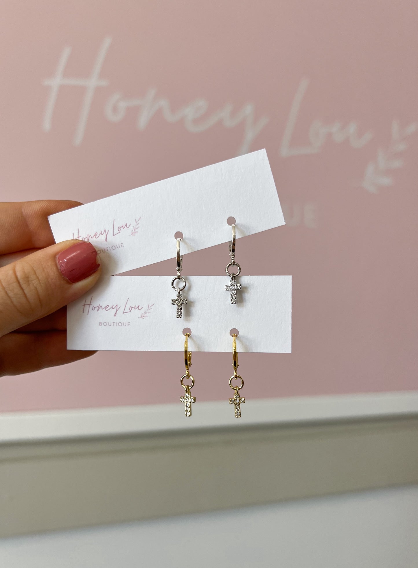 Dainty Cross Huggie Earrings (2 colors)