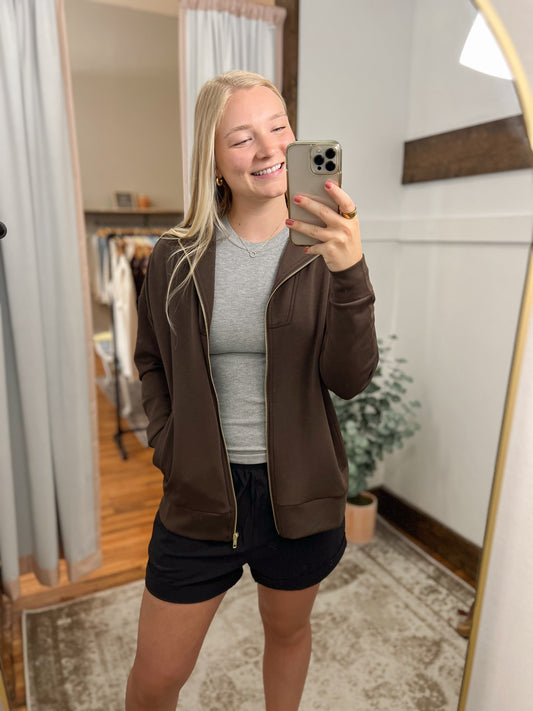 Scuba Gold Trim Zip-Up Jacket - Espresso