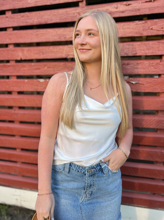 Silky Cowl Neck Tank - White