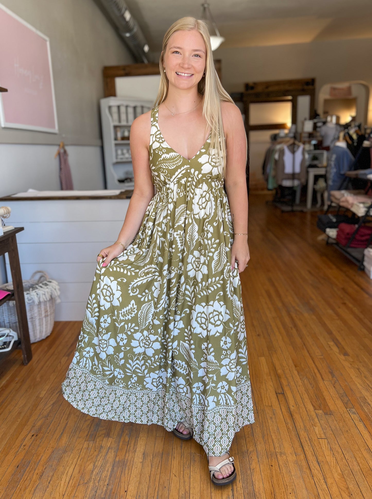 Resort Print Maxi Dress - Olive