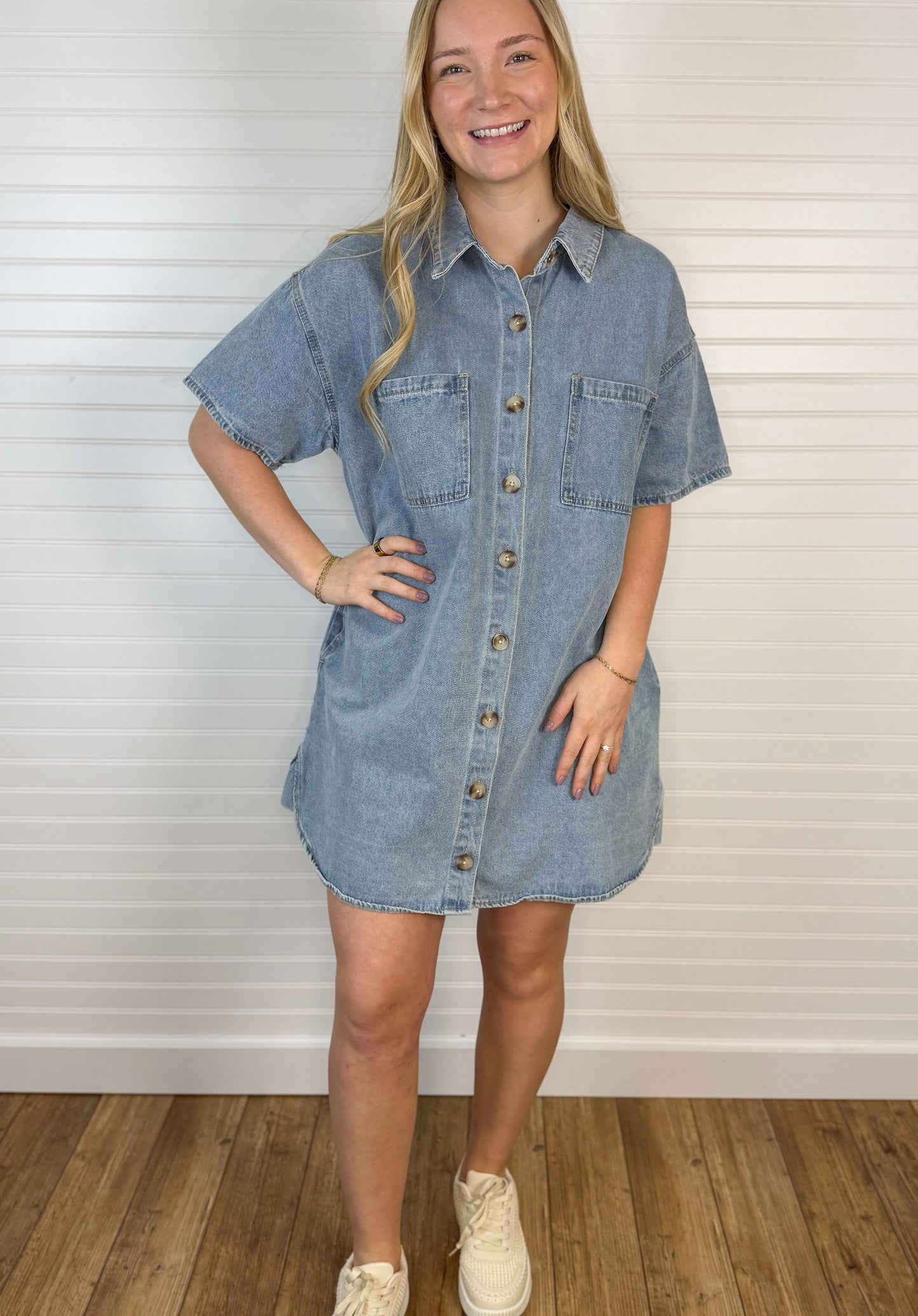 Cotton Denim Shirt Mini Dress