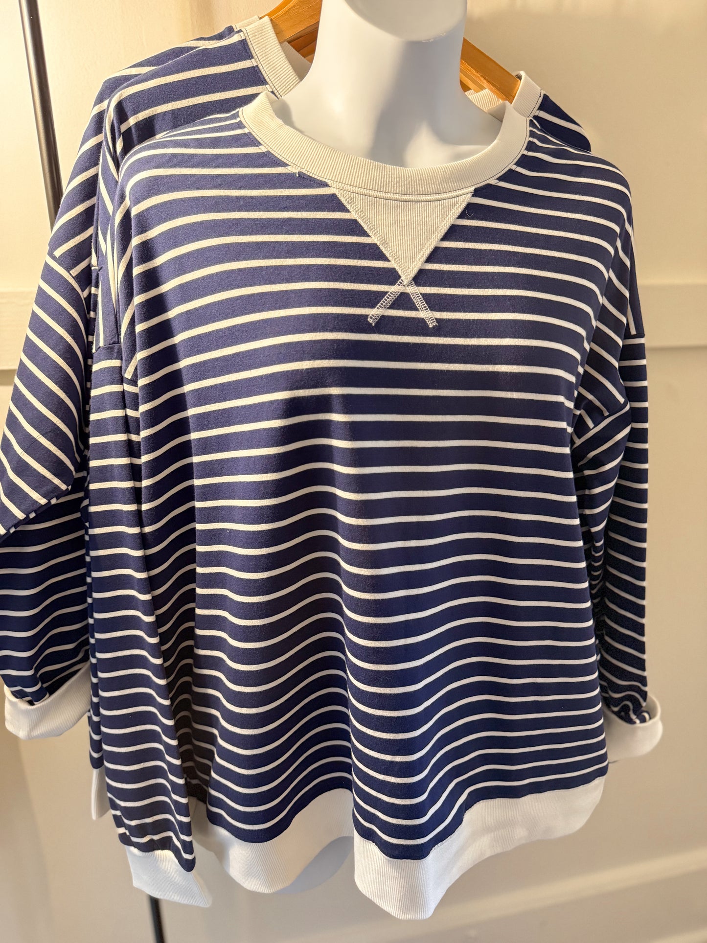 PLUS Striped Pullover - Navy