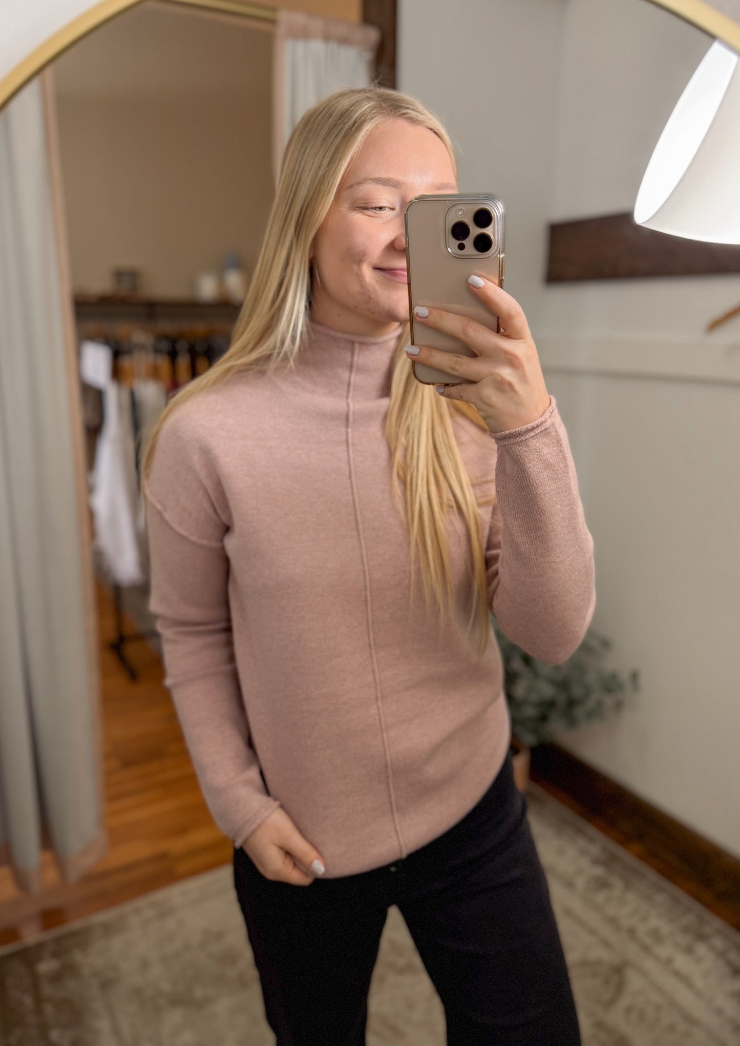 Funnel Neck Raw Edge Sweater - Blush