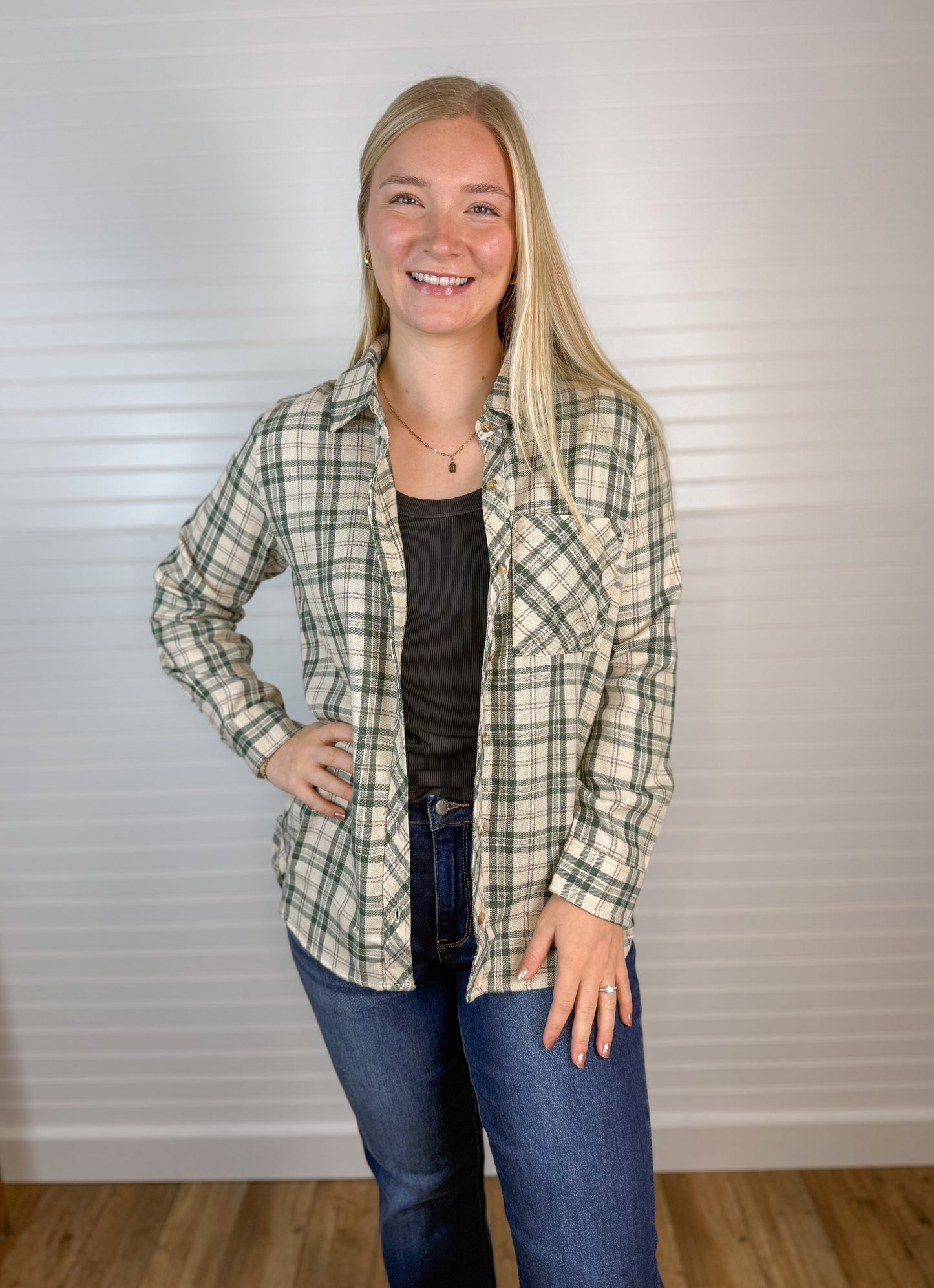 Plaid Long Sleeve Flannel - Green
