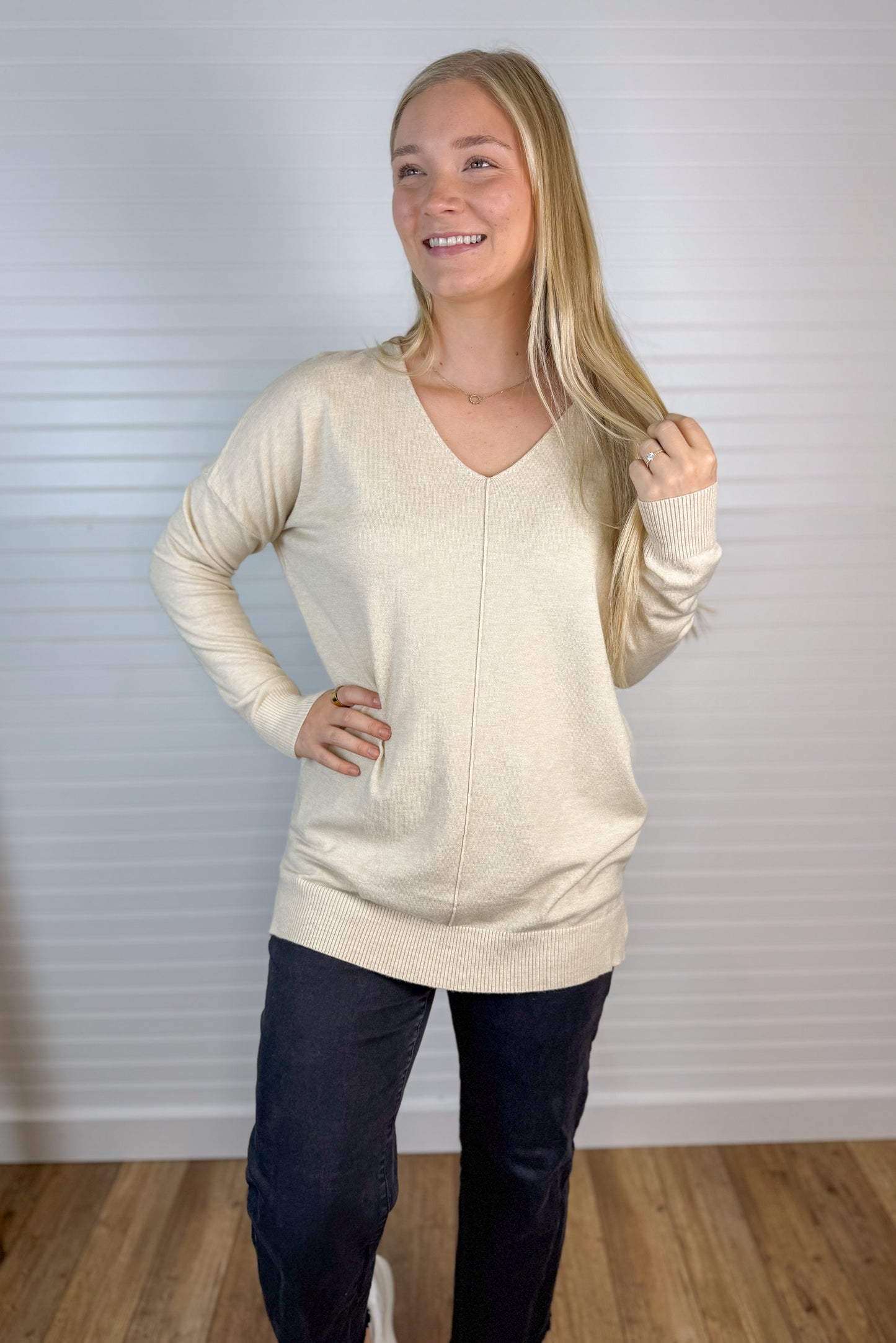 Front Seam Long V-Neck Sweater (4 colors)