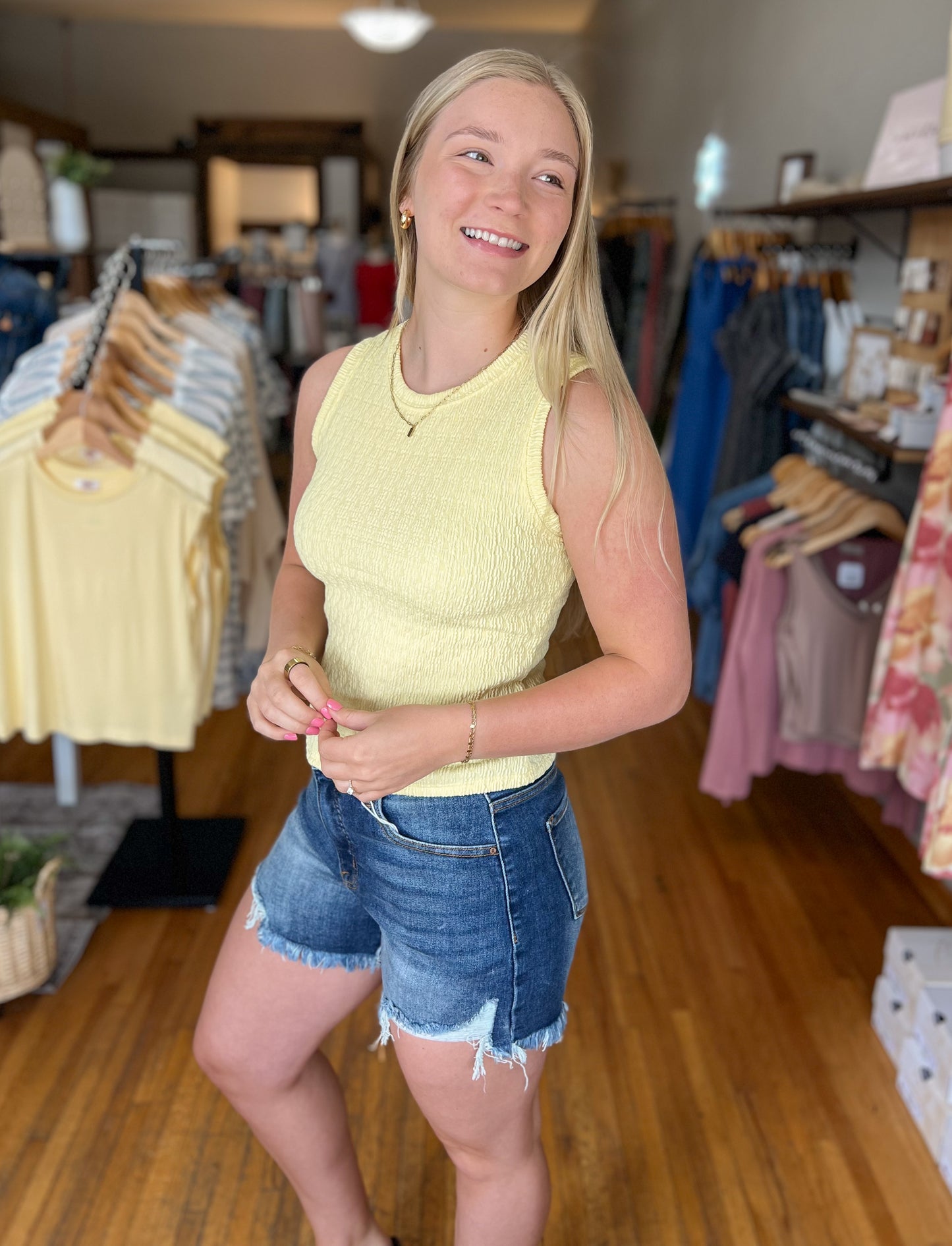 Textured Knit Tank Top - Butter Yellow