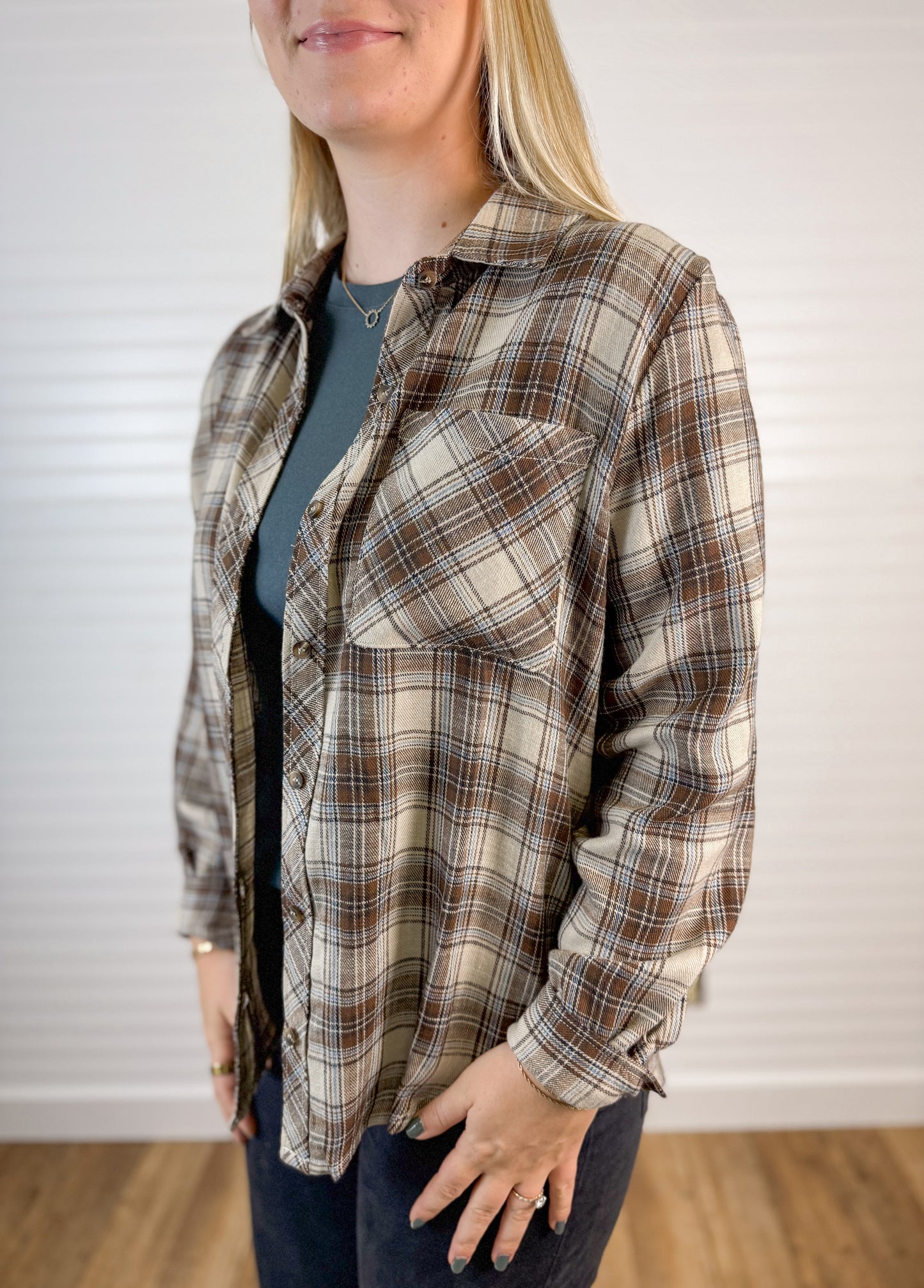 Plaid Button Up Flannel - Mocha