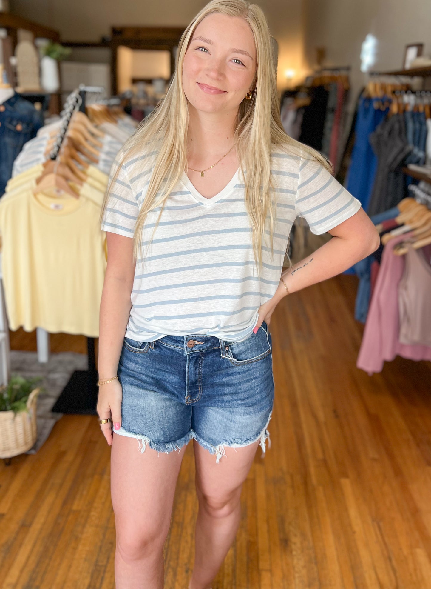 High Rise Frayed Hem Denim Shorts