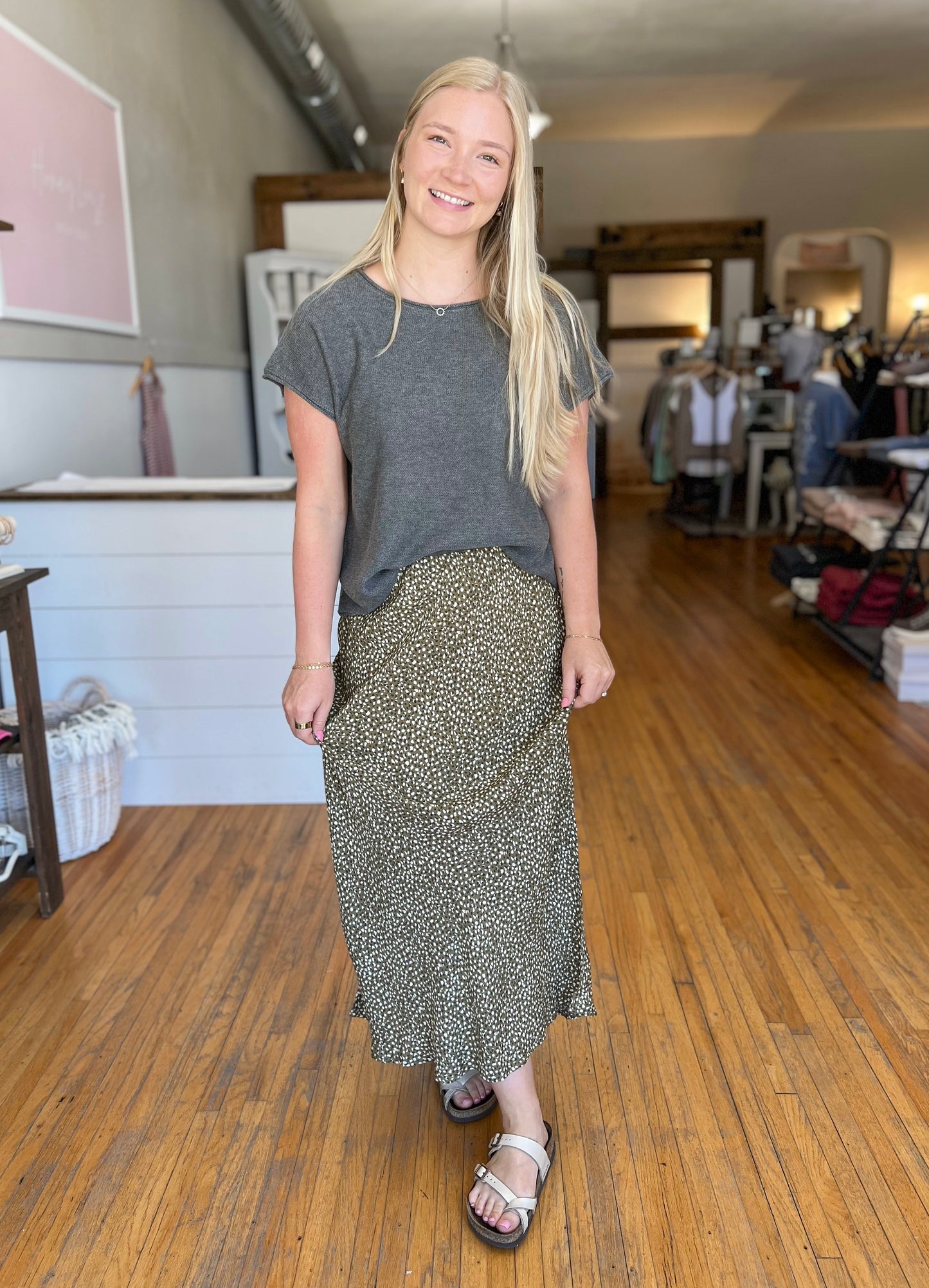 Floral Midi Skirt - Green