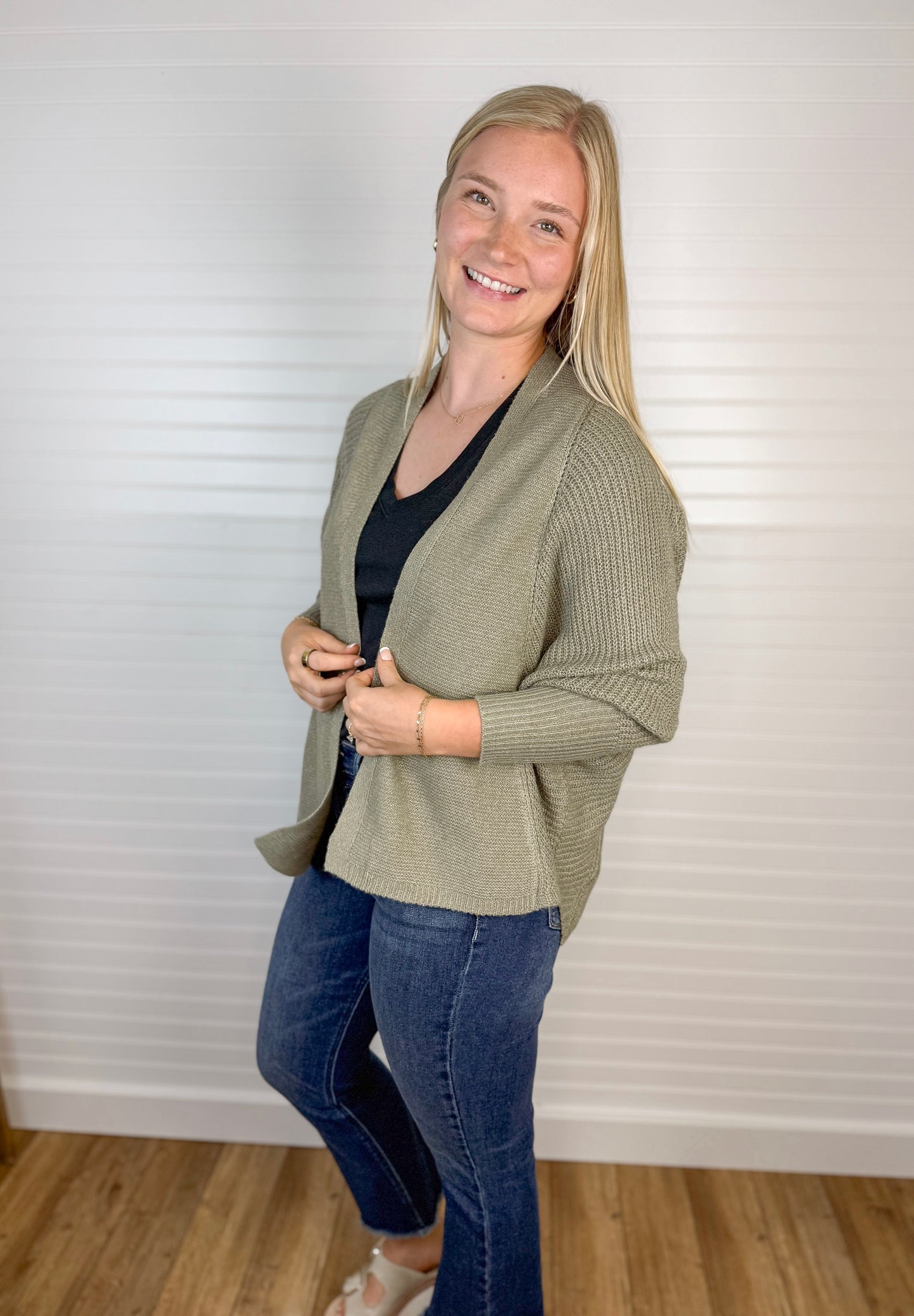 Dolman Sleeve Sweater Cardigan - Olive