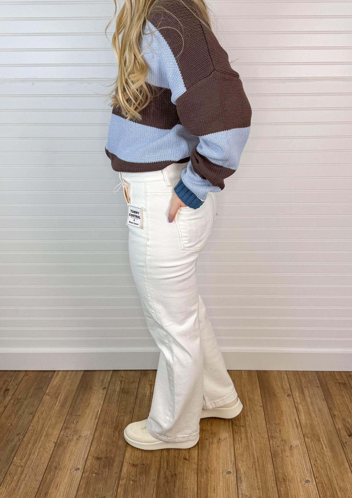 Tummy Control Midrise Straight Leg Denim - Cream