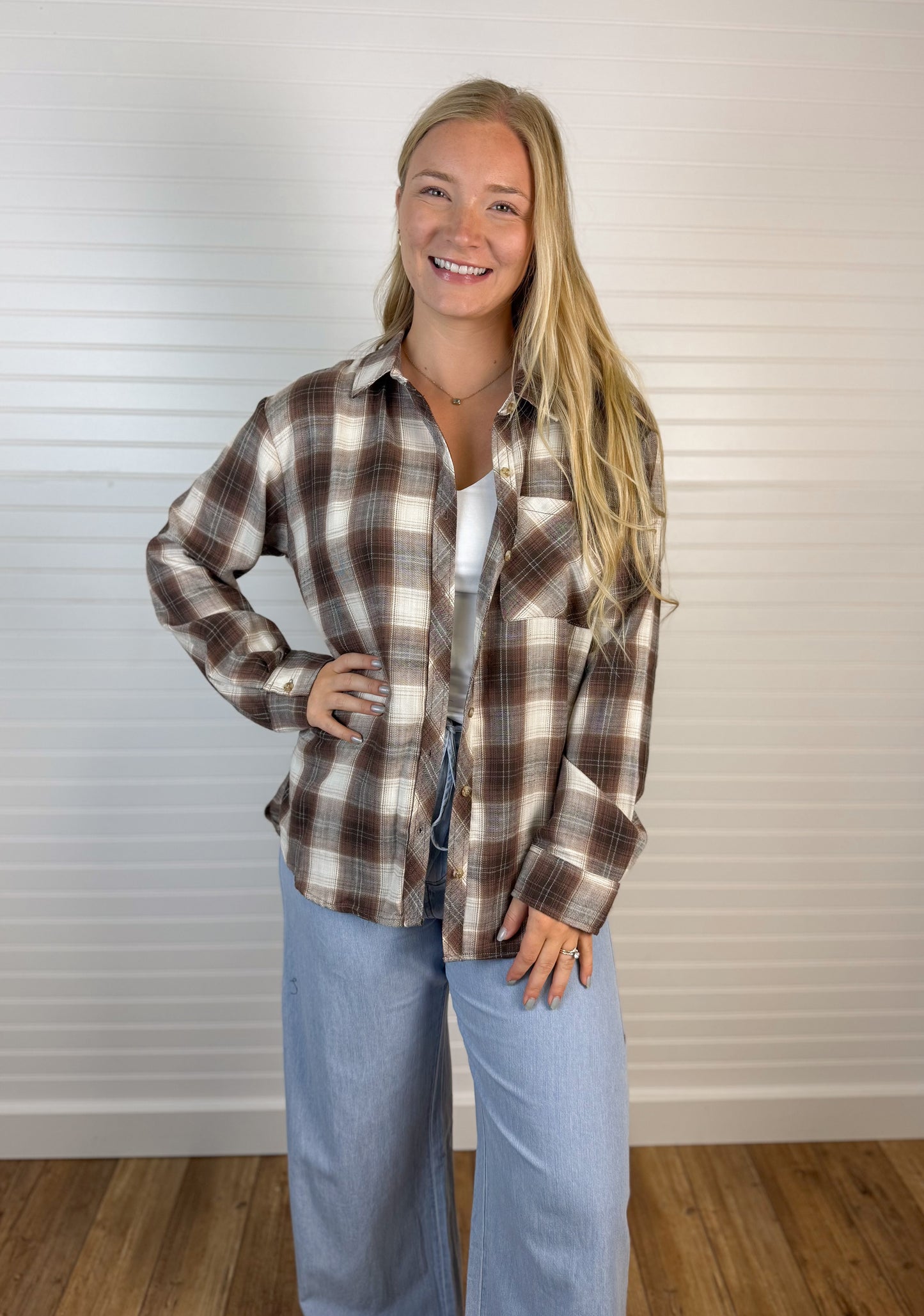 Plaid Flannel Long Sleeve - Chocolate