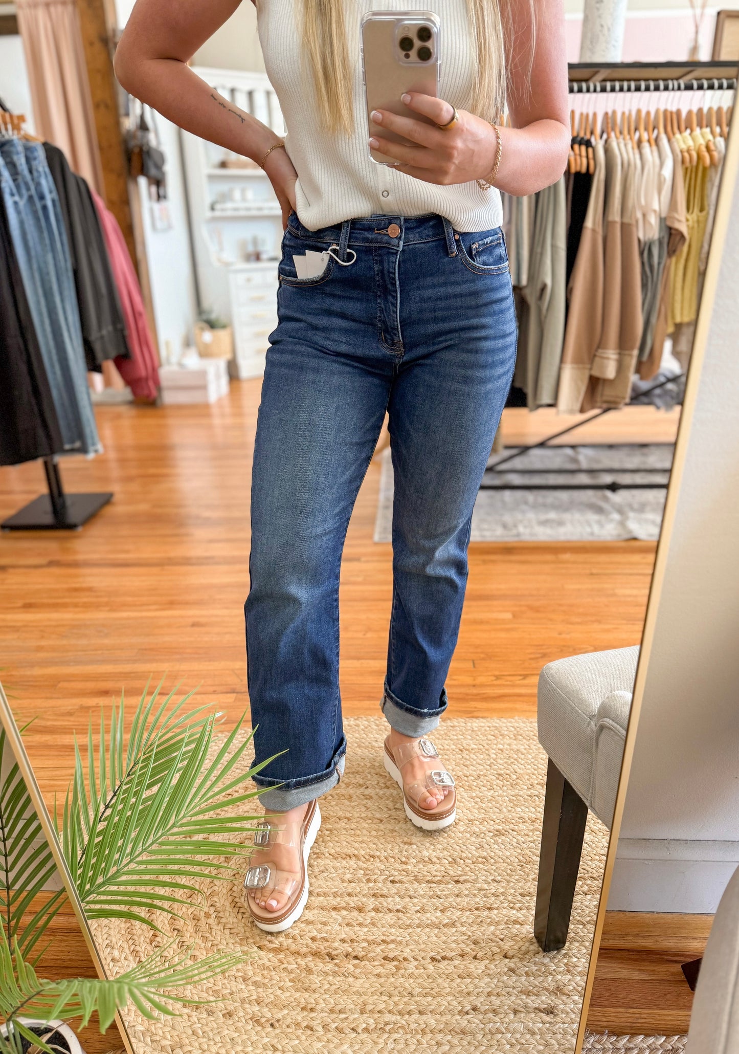 Tummy Control Straight Leg Denim - Dark
