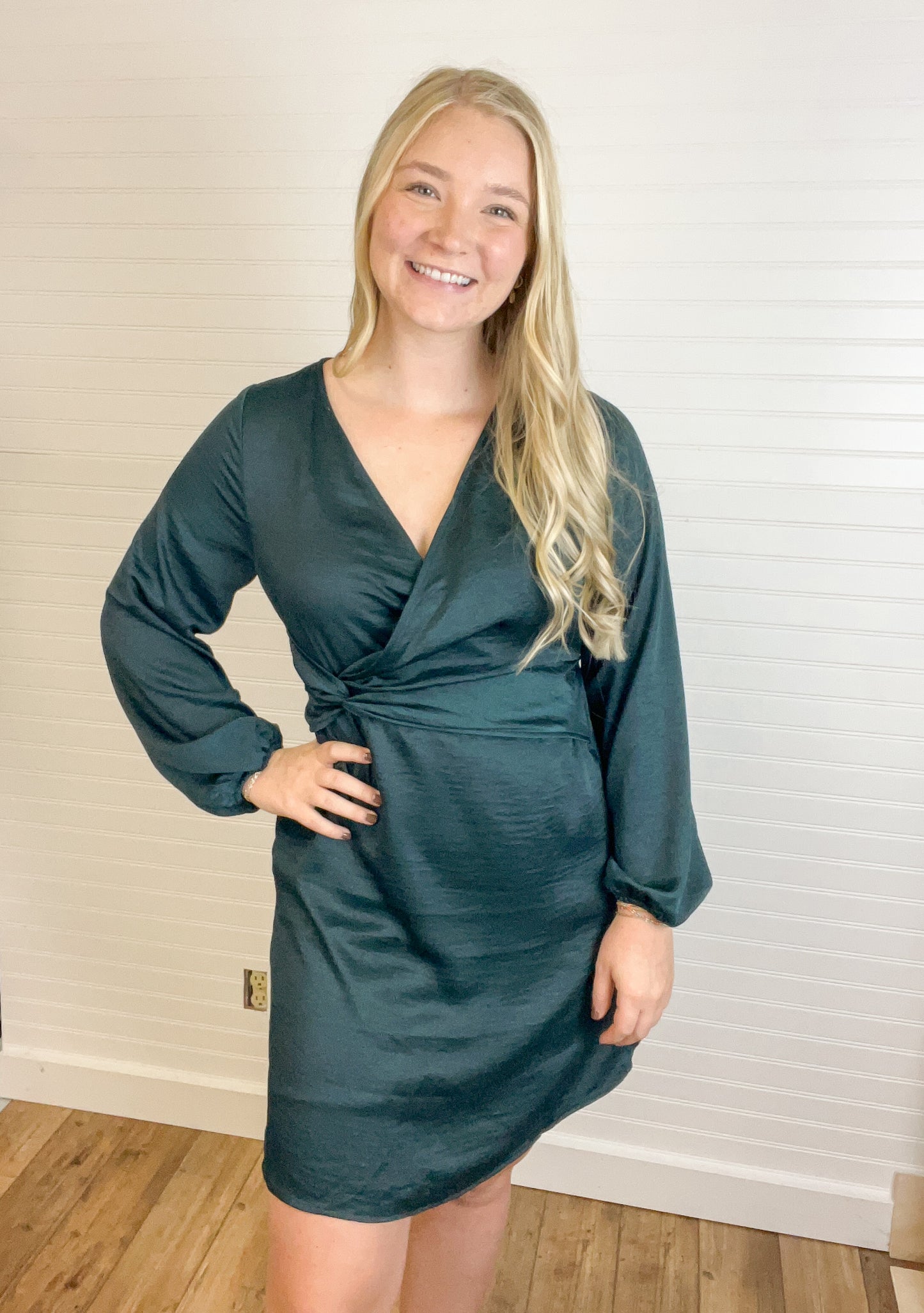 Side Twist Mini Dress - Hunter Green