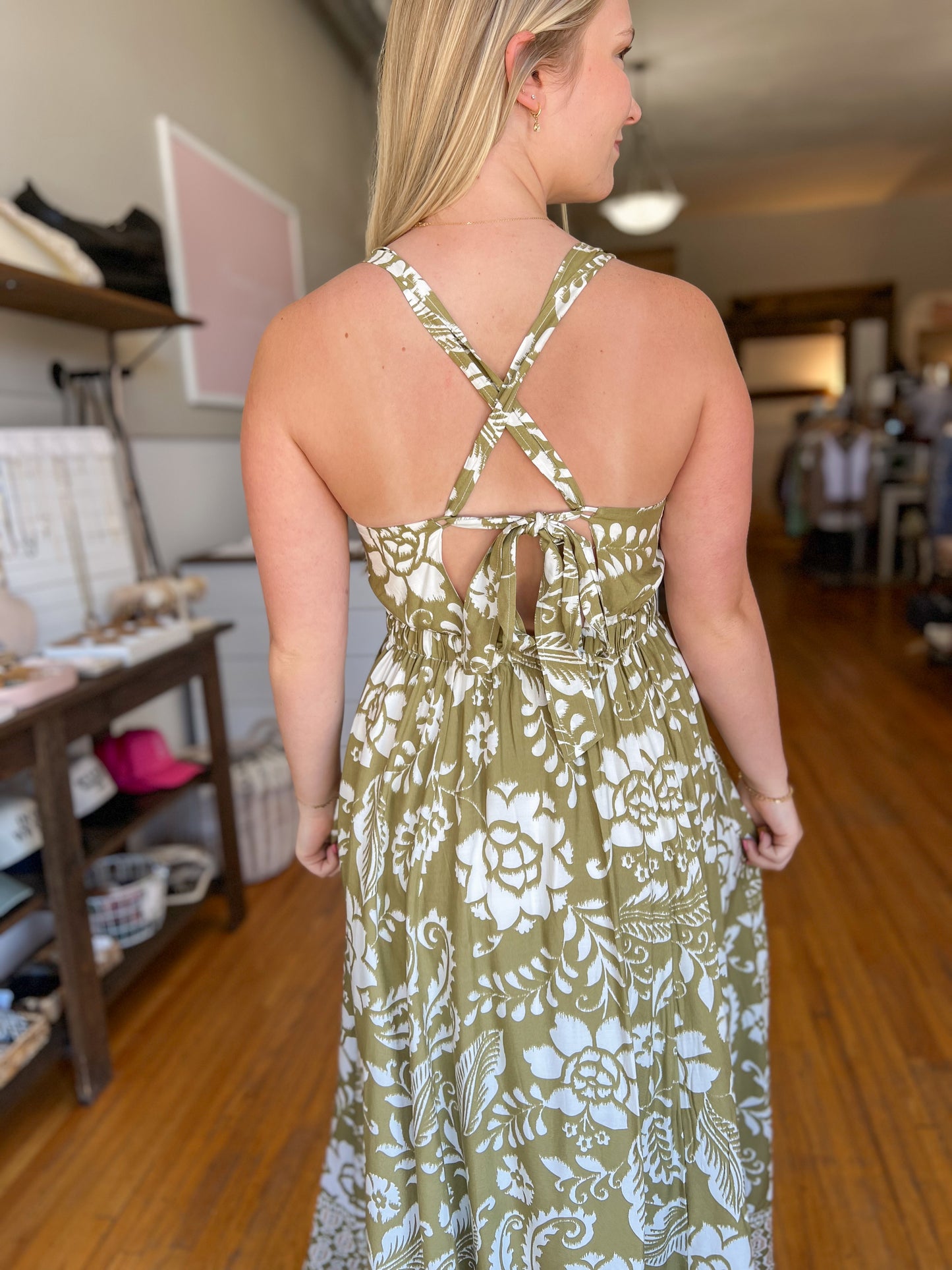 Resort Print Maxi Dress - Olive