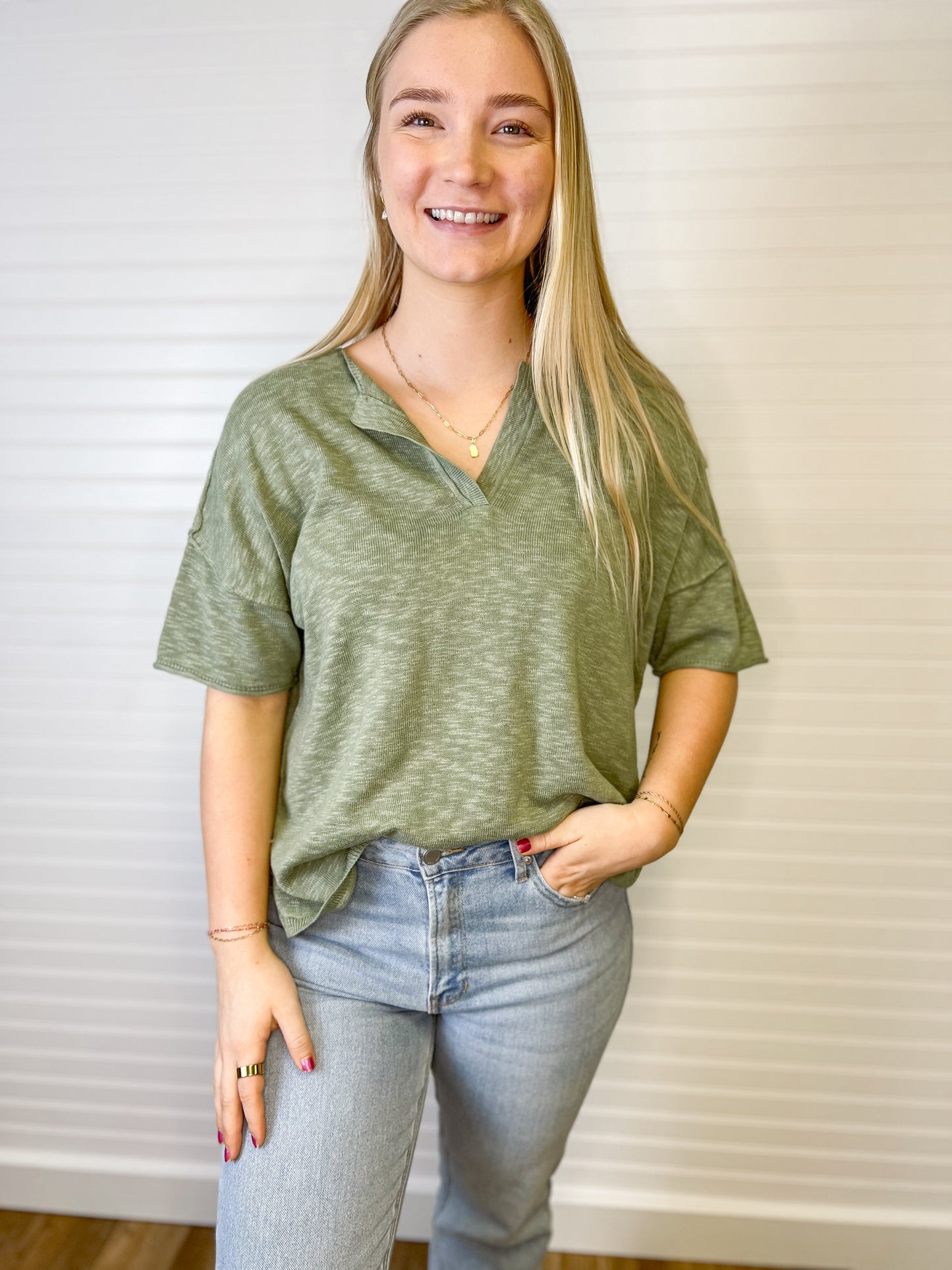 Drop Shoulder Slub Tee - Sage