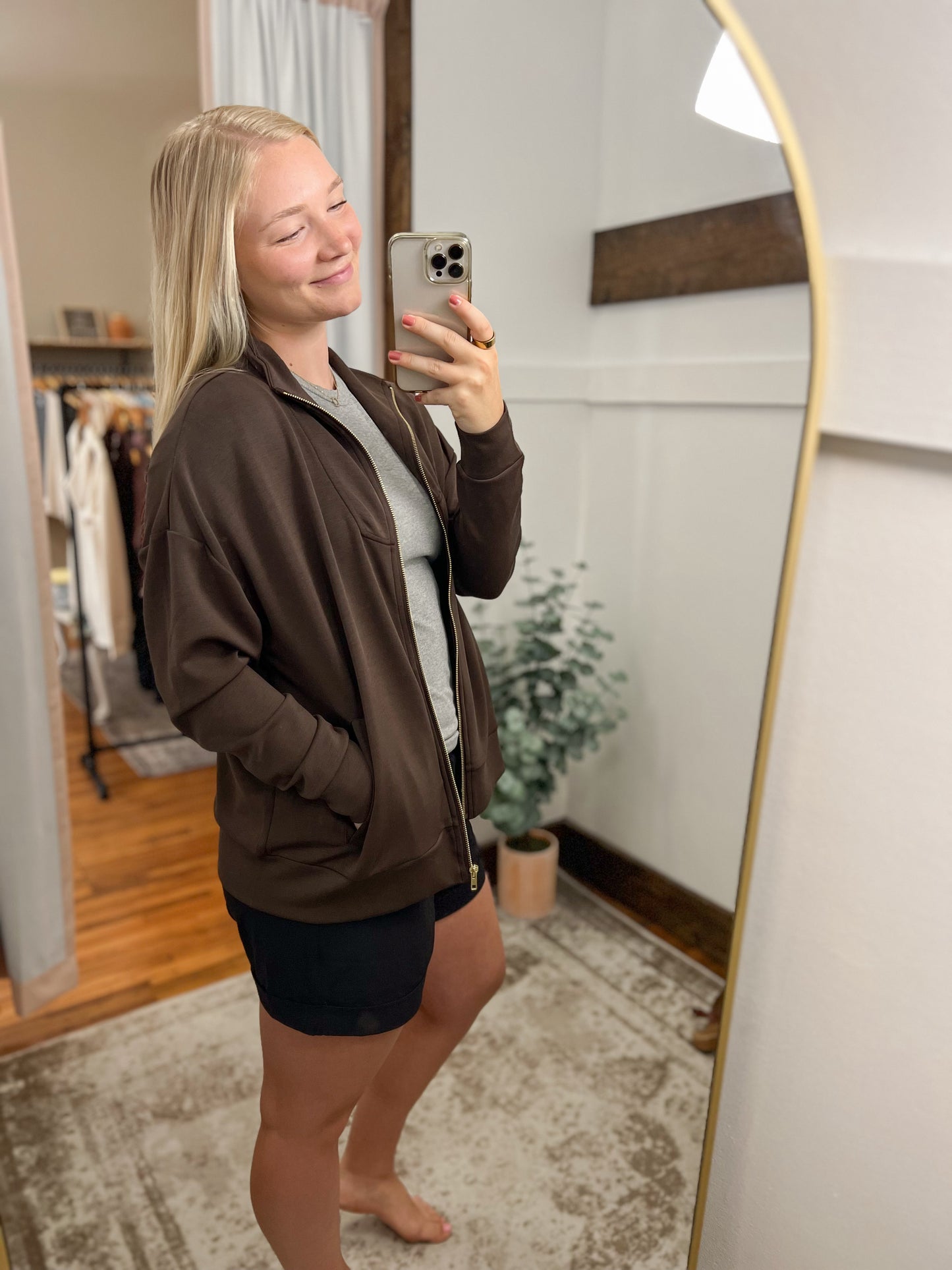 Scuba Gold Trim Zip-Up Jacket - Espresso