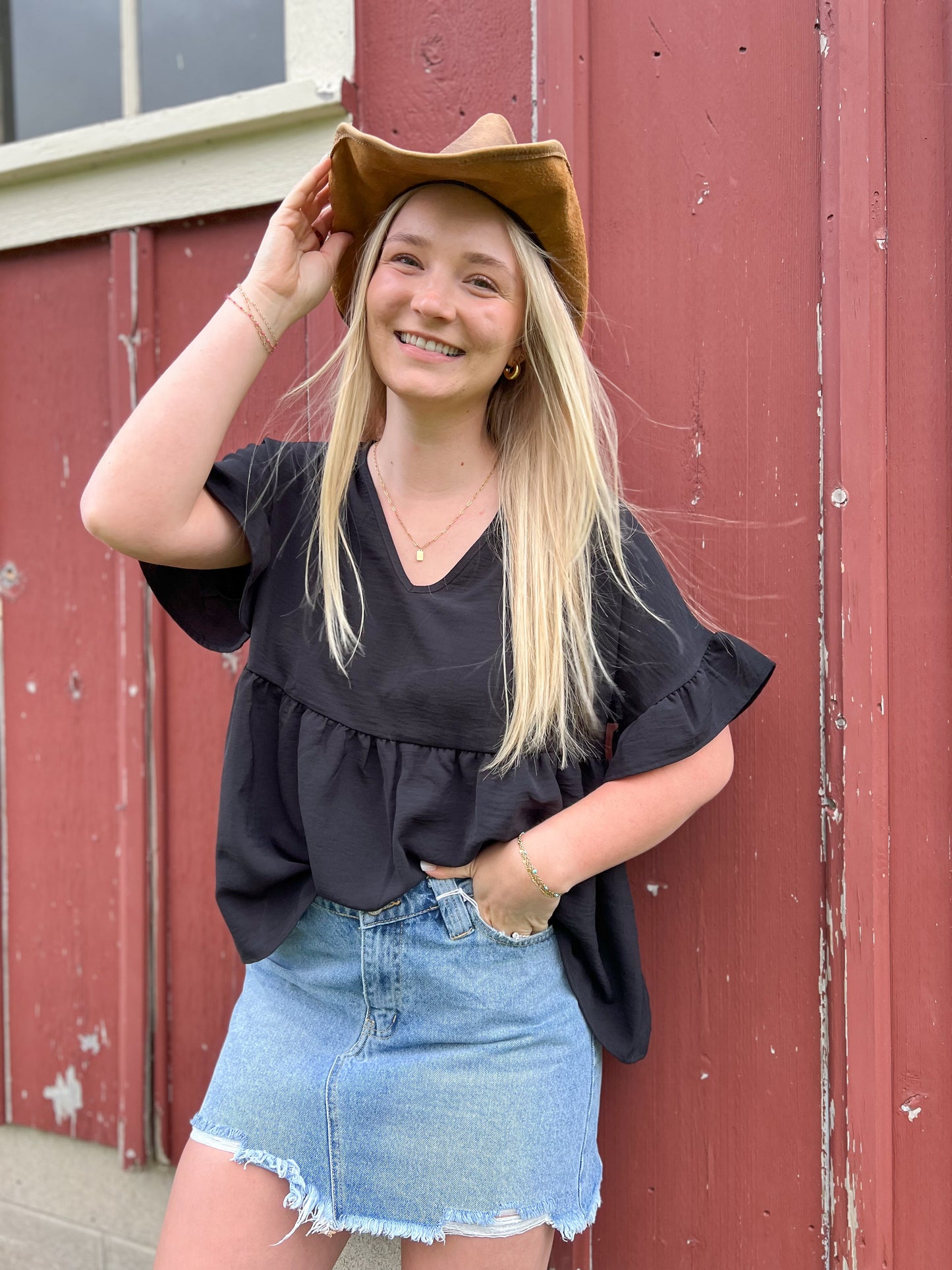 High Rise Frayed Denim Mini Skirt