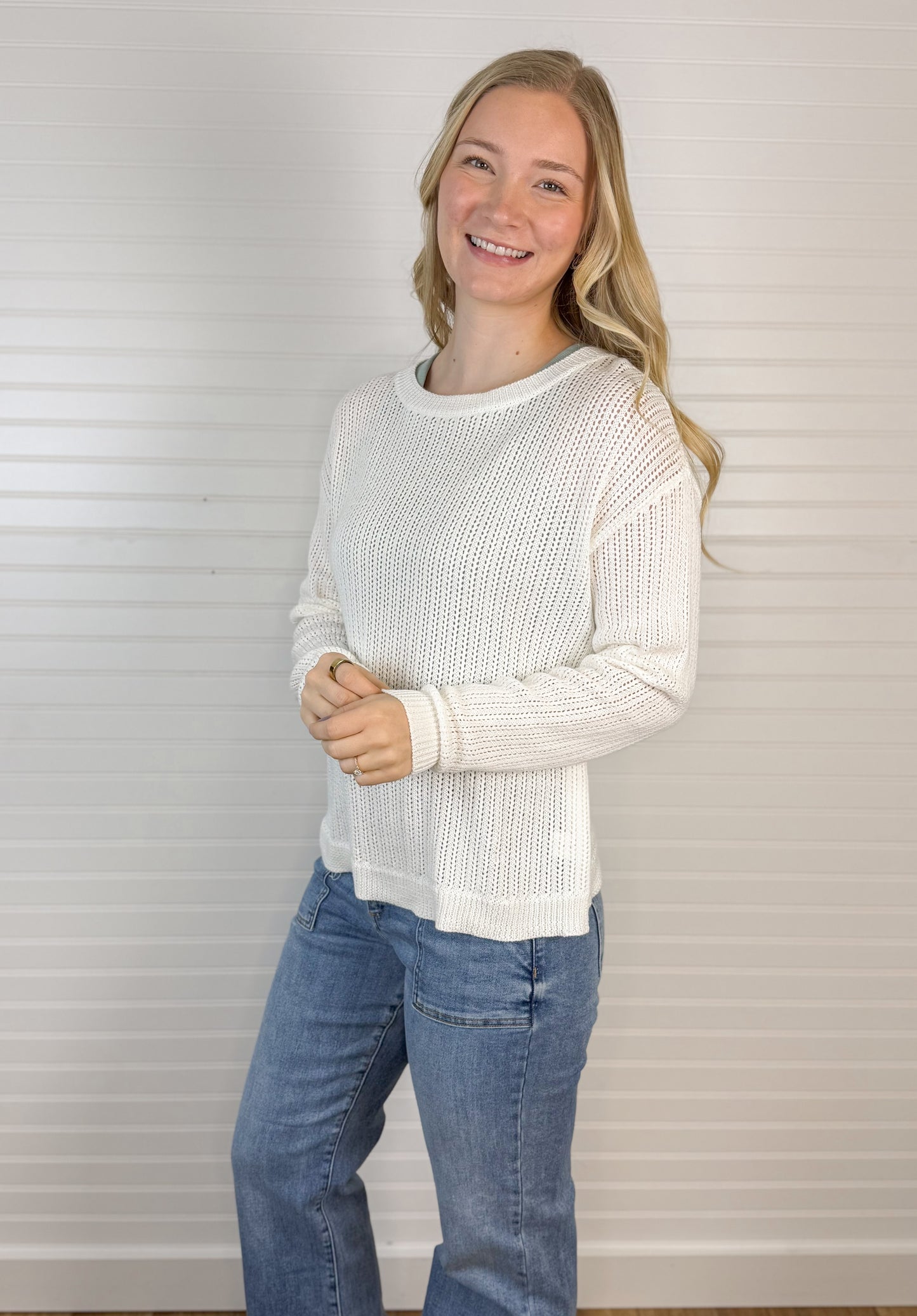 Pointelle Textured Sweater - Off White