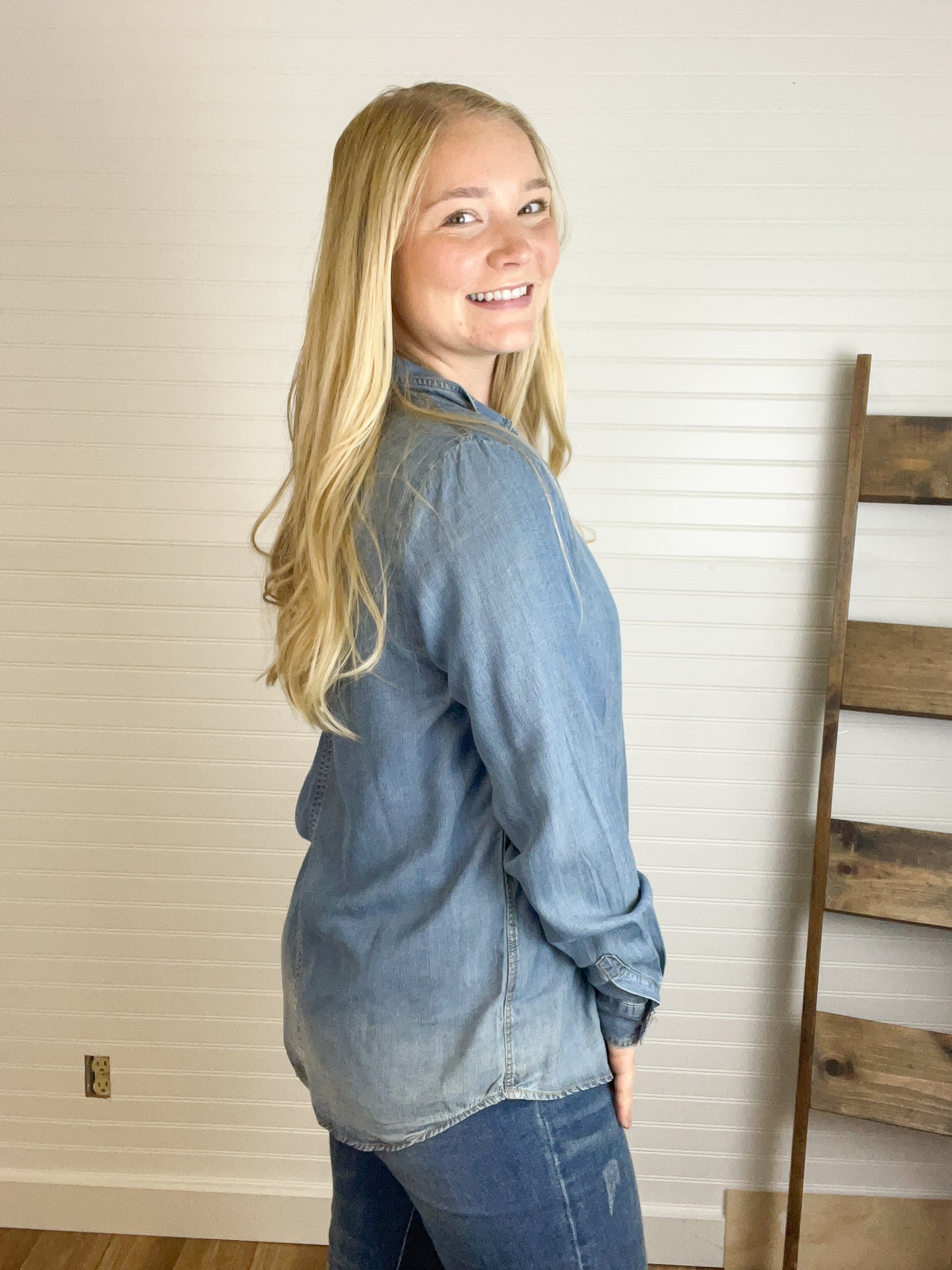 Grace Button Down Top - Medium Wash