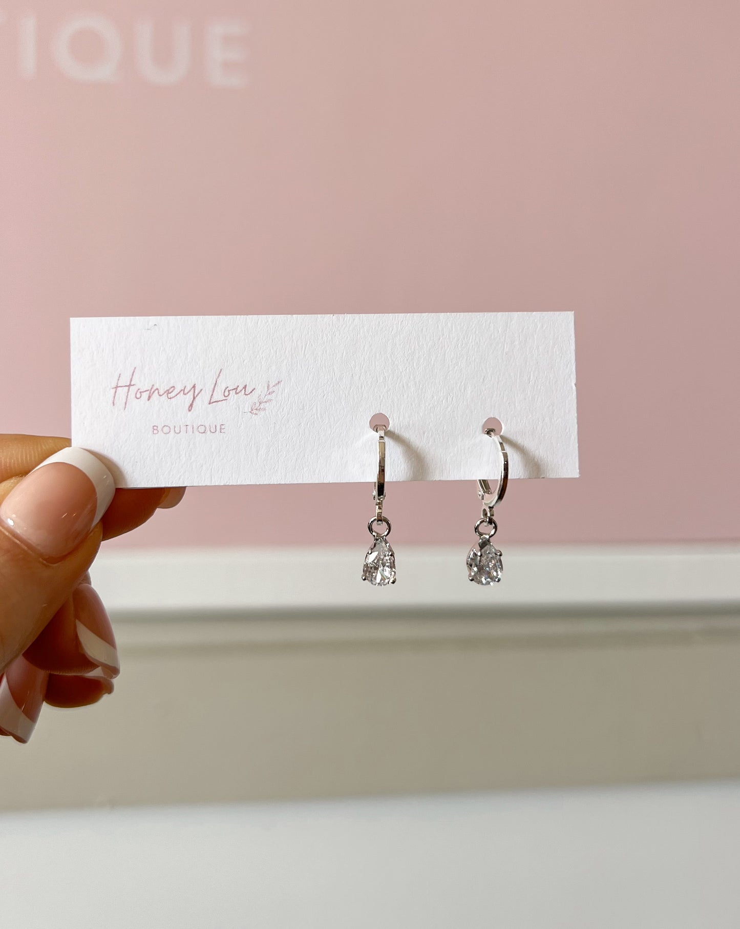Crystal Teardrop Huggie Earrings - Silver
