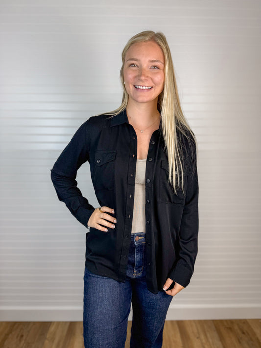 Classic Button Down Top - Black