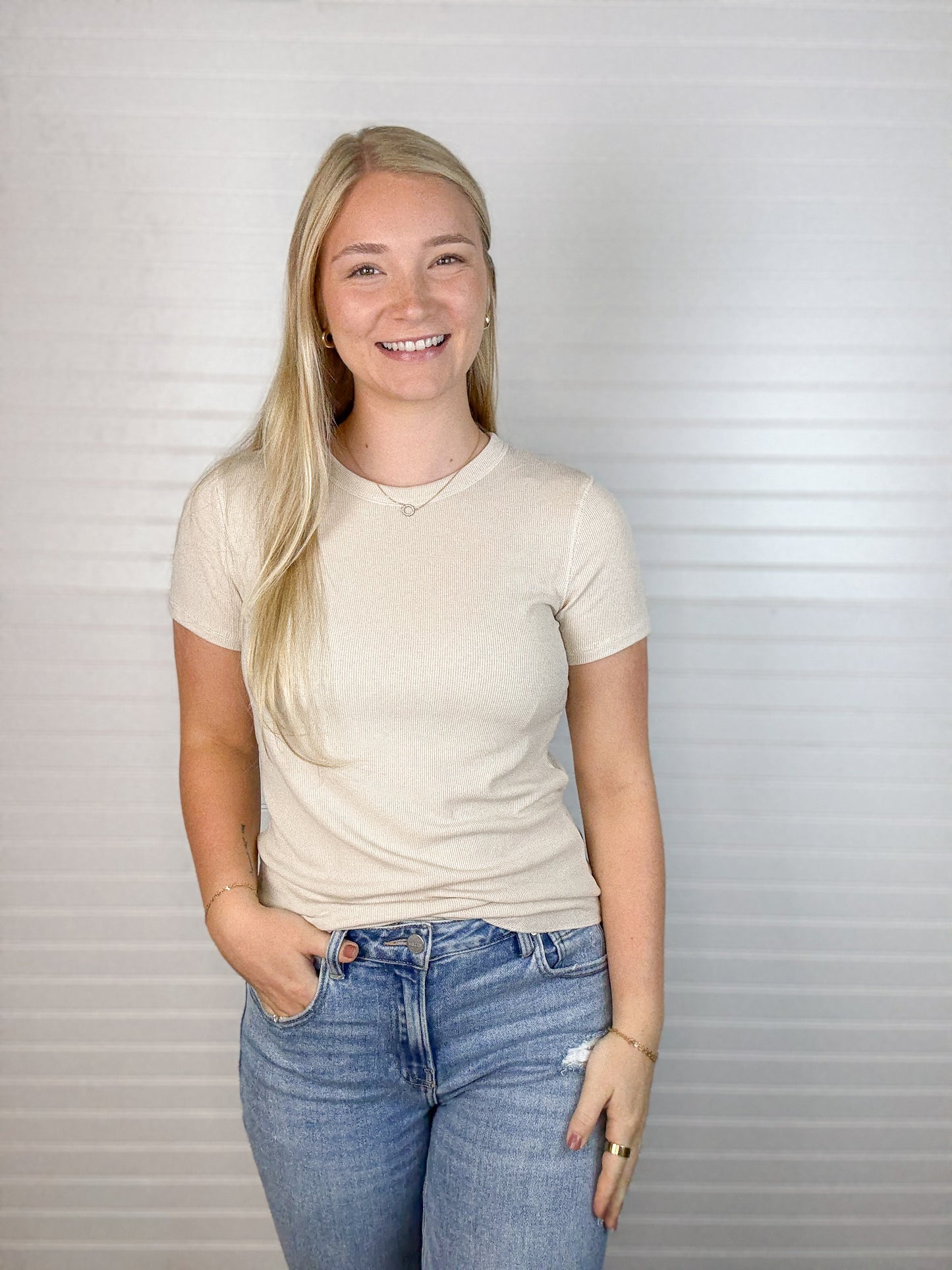 Ribbed Knit Basic T-Shirt (2 colors)