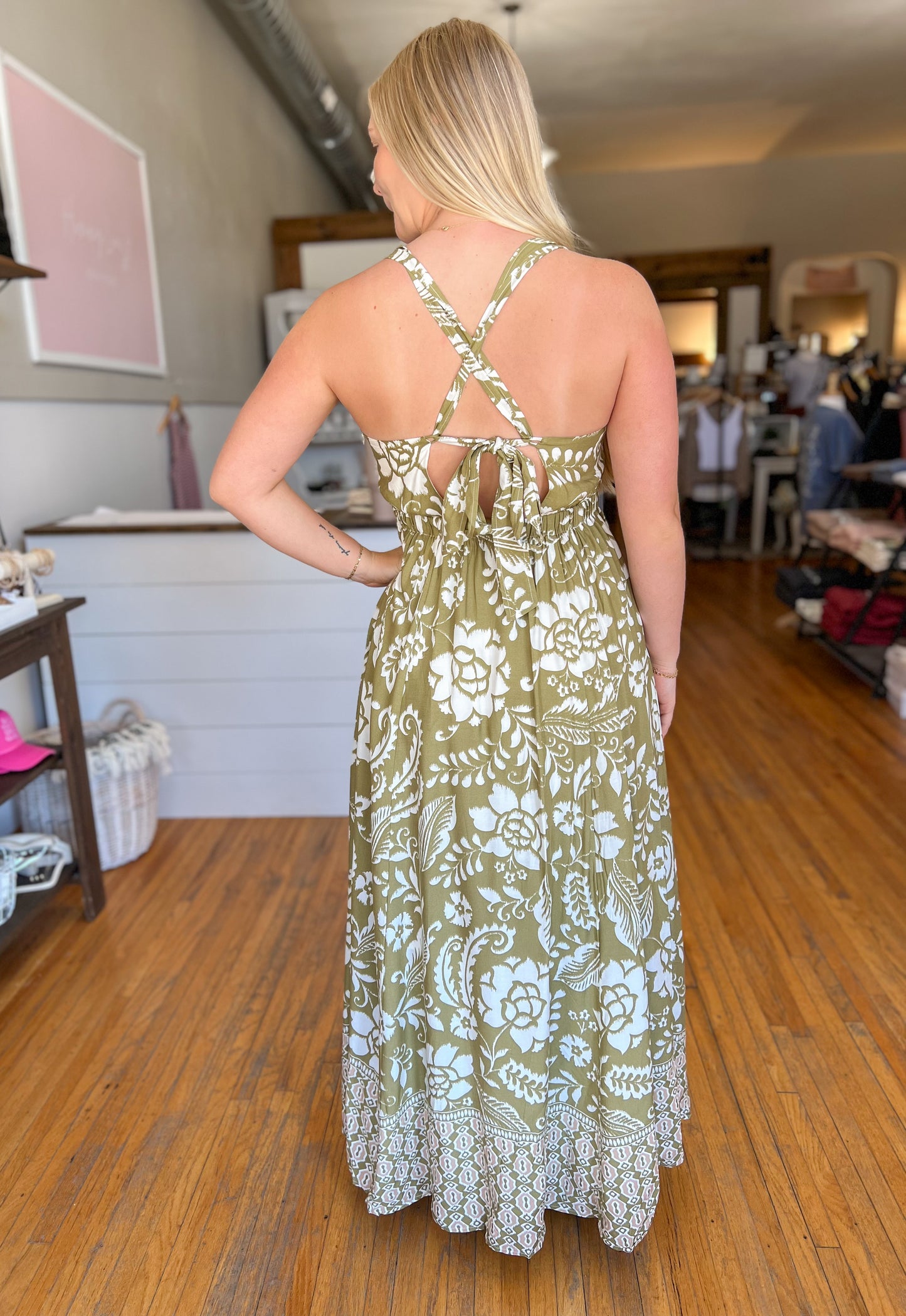 Resort Print Maxi Dress - Olive