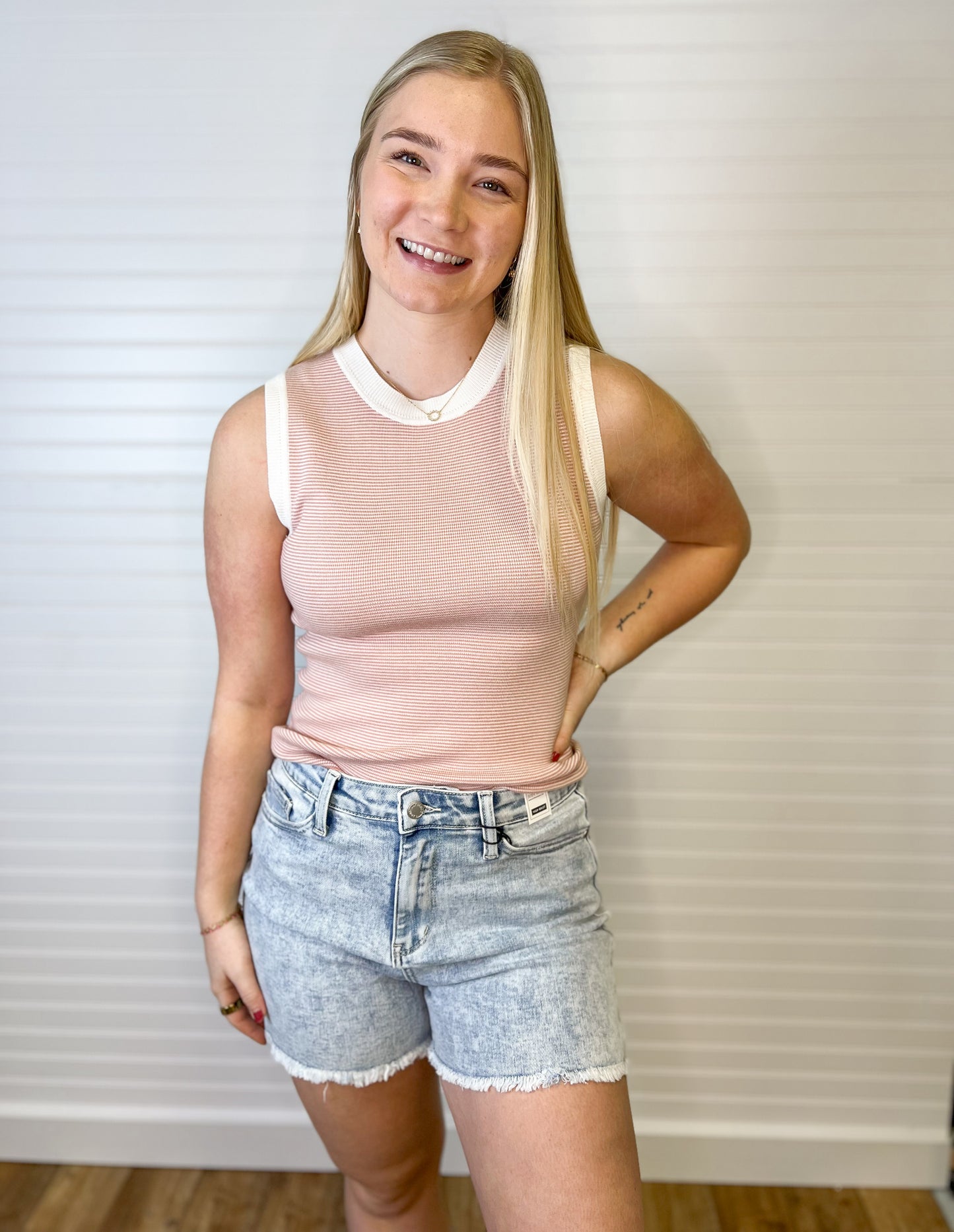 High Neck Striped Tank - Blush