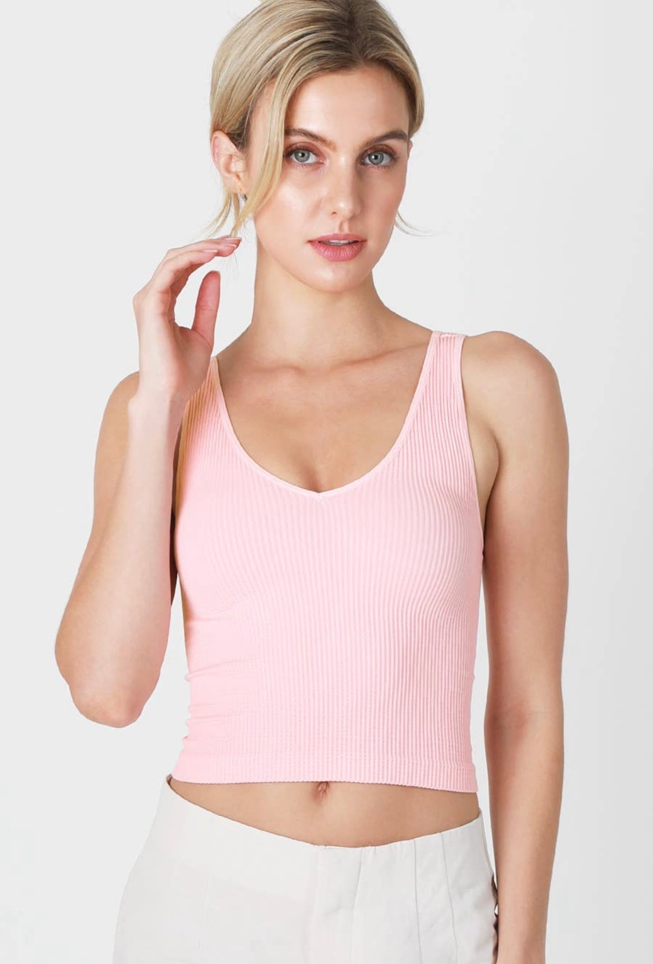 V-Neck Ribbed Cropped Tank (2 colors)