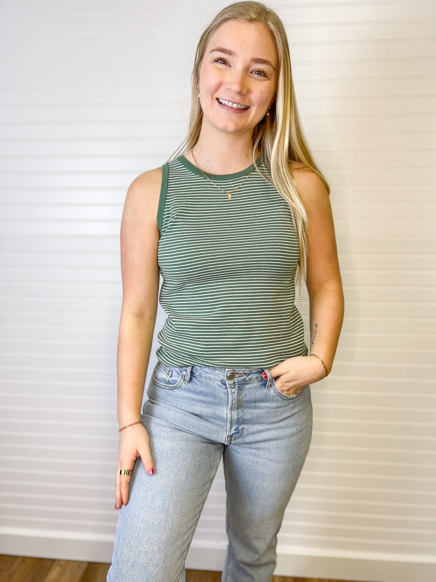 Striped Soft Tank - Green