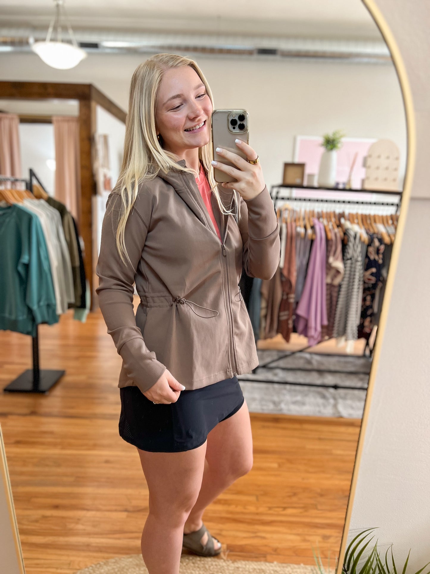 Ribbed Adjustable Waist Jacket - Mocha