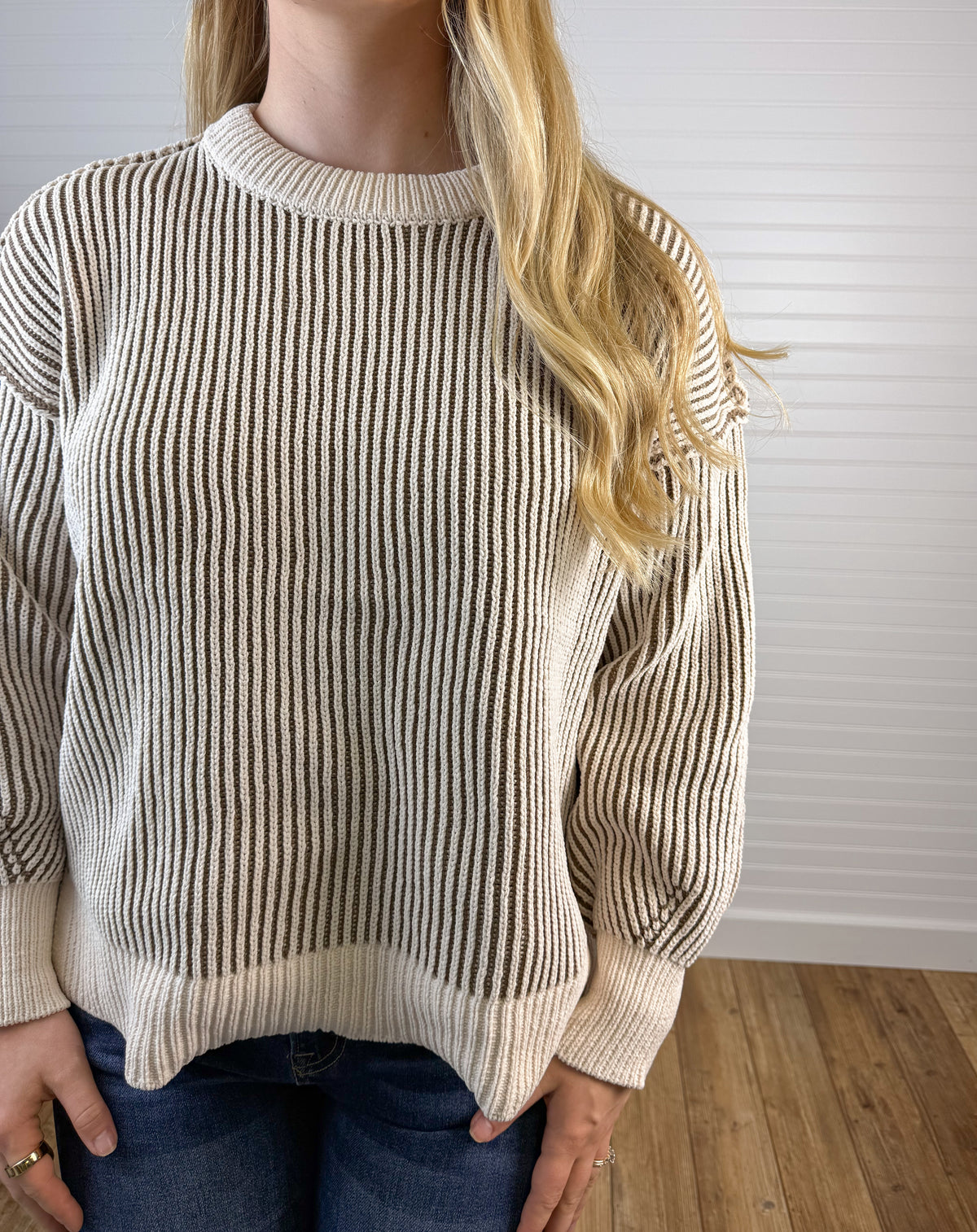Two Tone Ribbed Sweater - Mocha