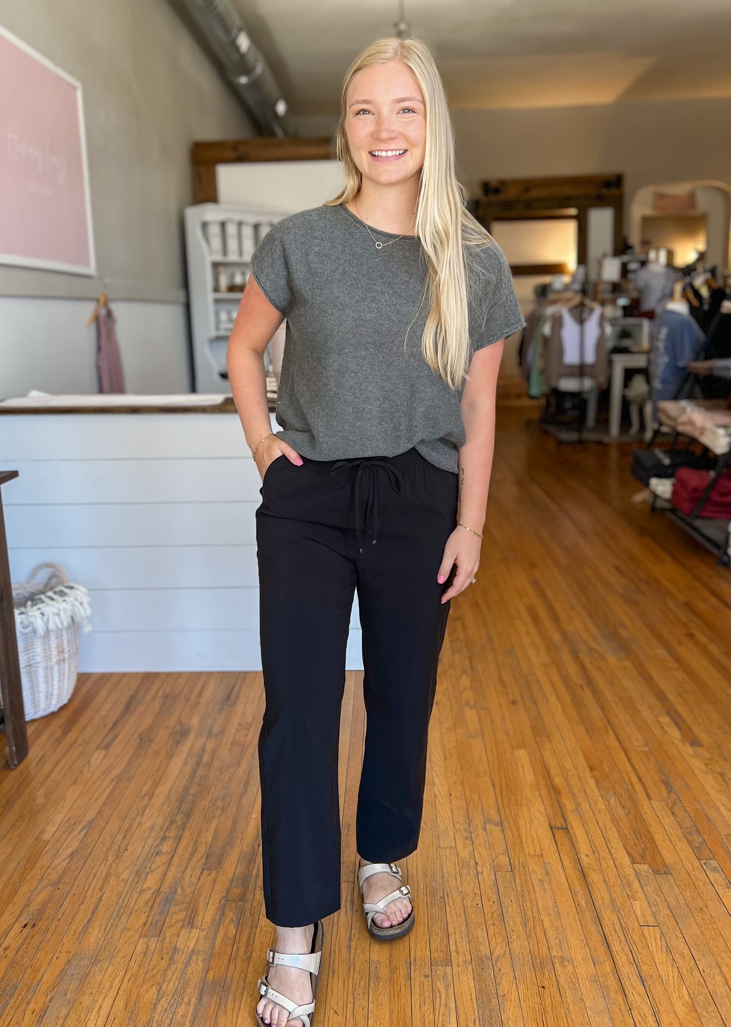 High Rise Elastic Pants - Black