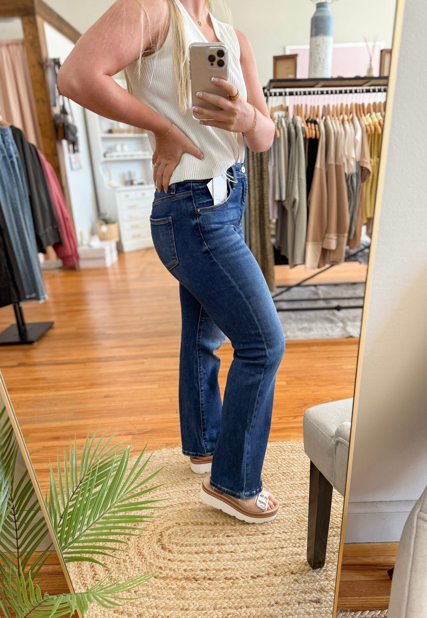 Tummy Control Straight Leg Denim - Dark