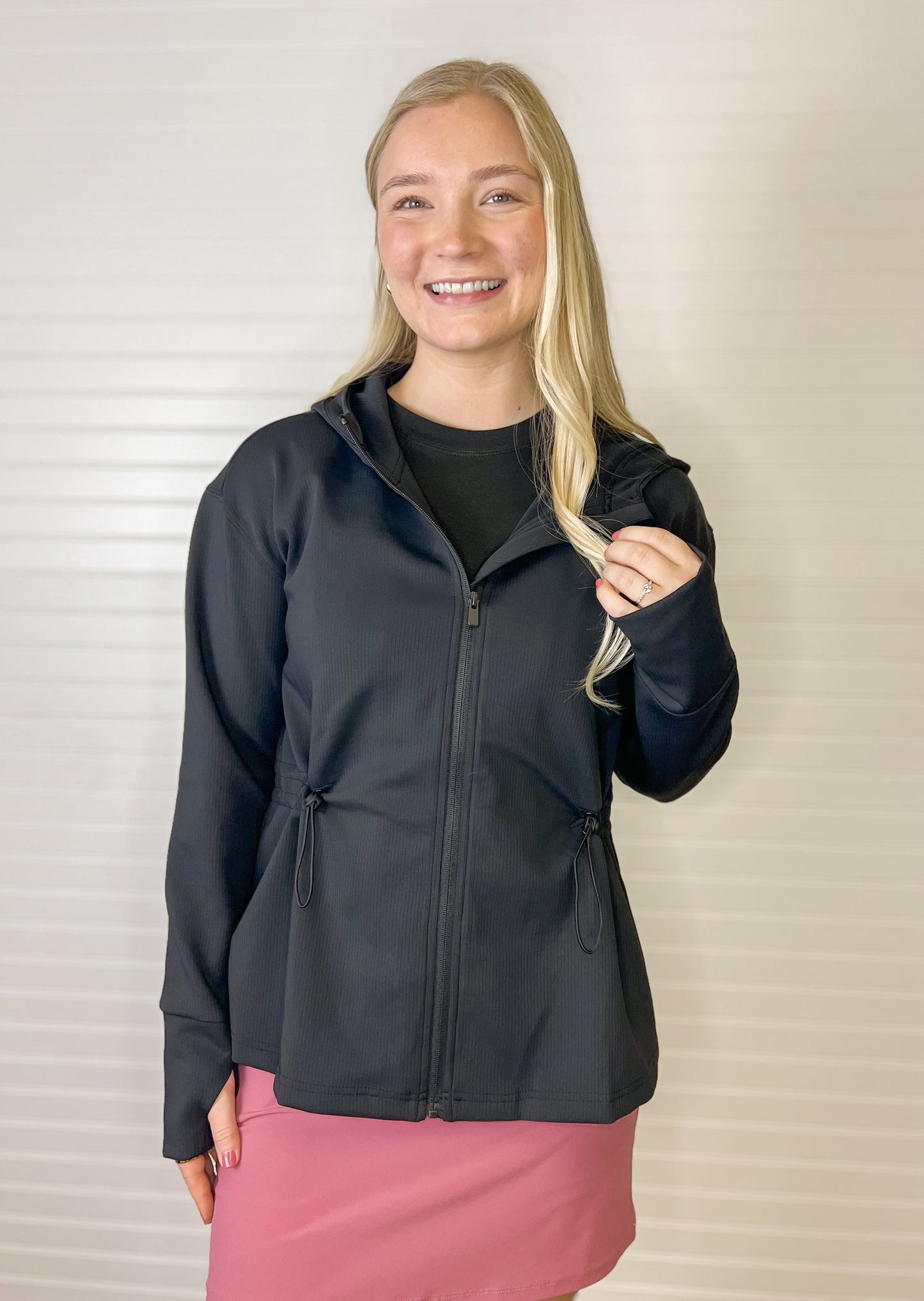 Ribbed Adjustable Waist Jacket - Black