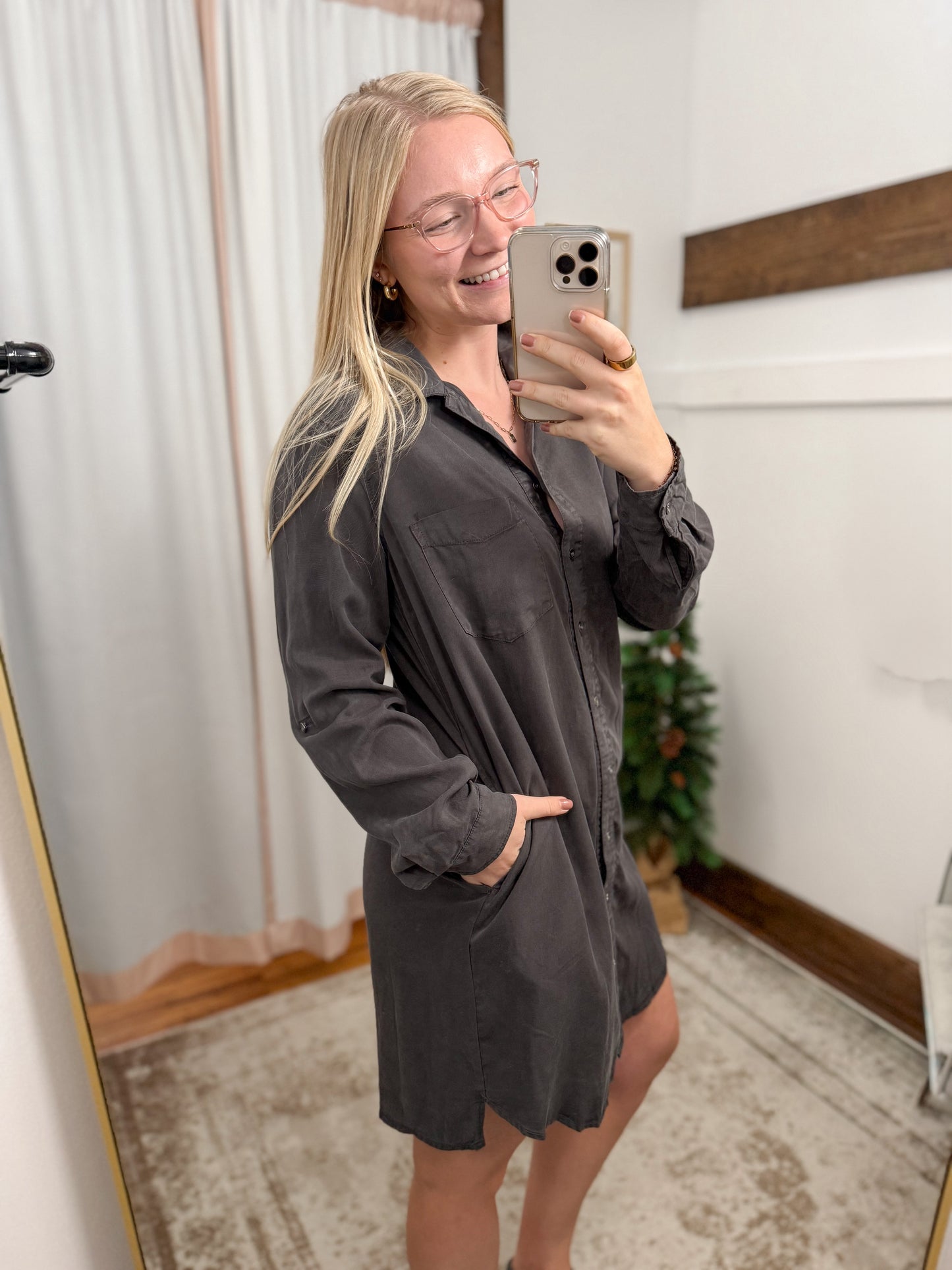 Tencel Button Down Dress - Charcoal