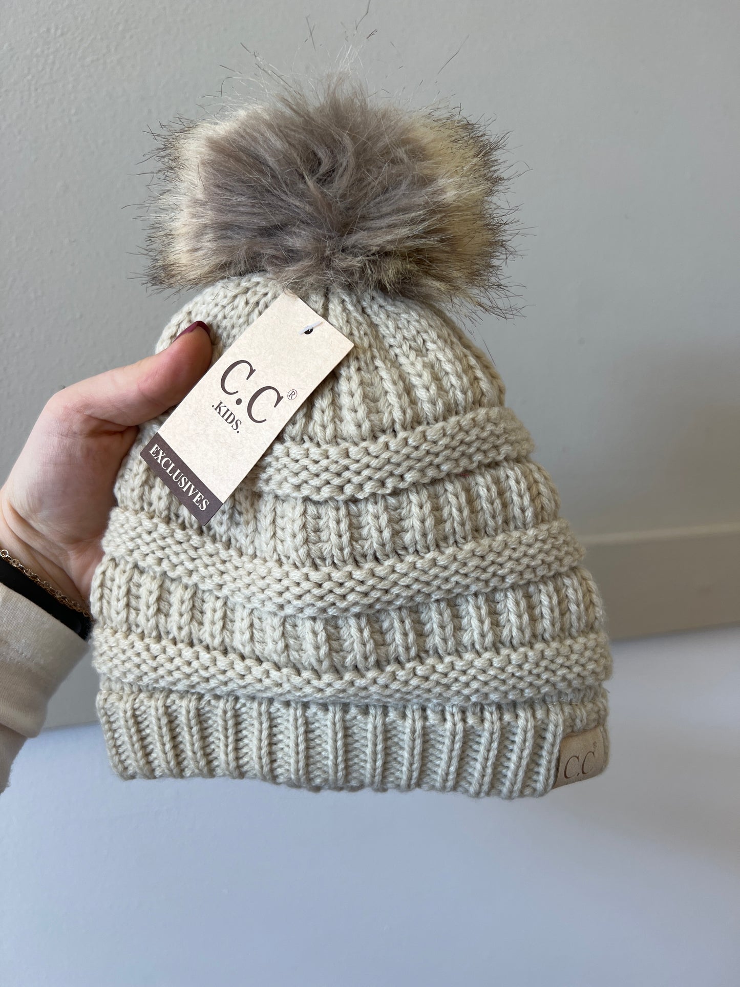 C.C. Kids Ribbed Beanie w/ Pom