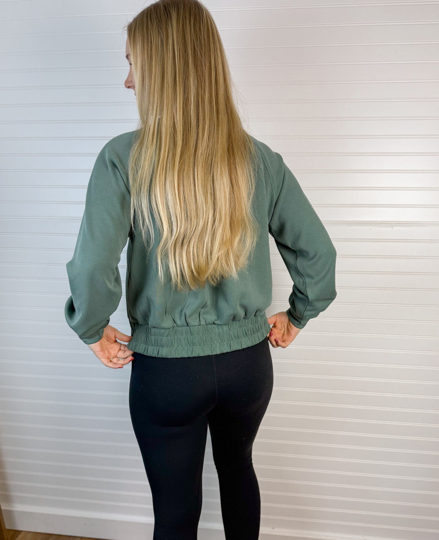 Luxe Ribbed Zip Jacket - Green