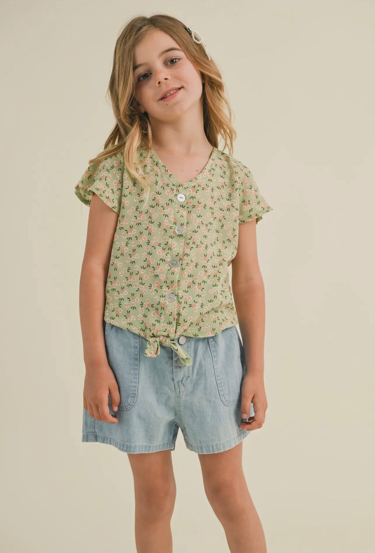 Flutter Sleeve Glitter Top - Green