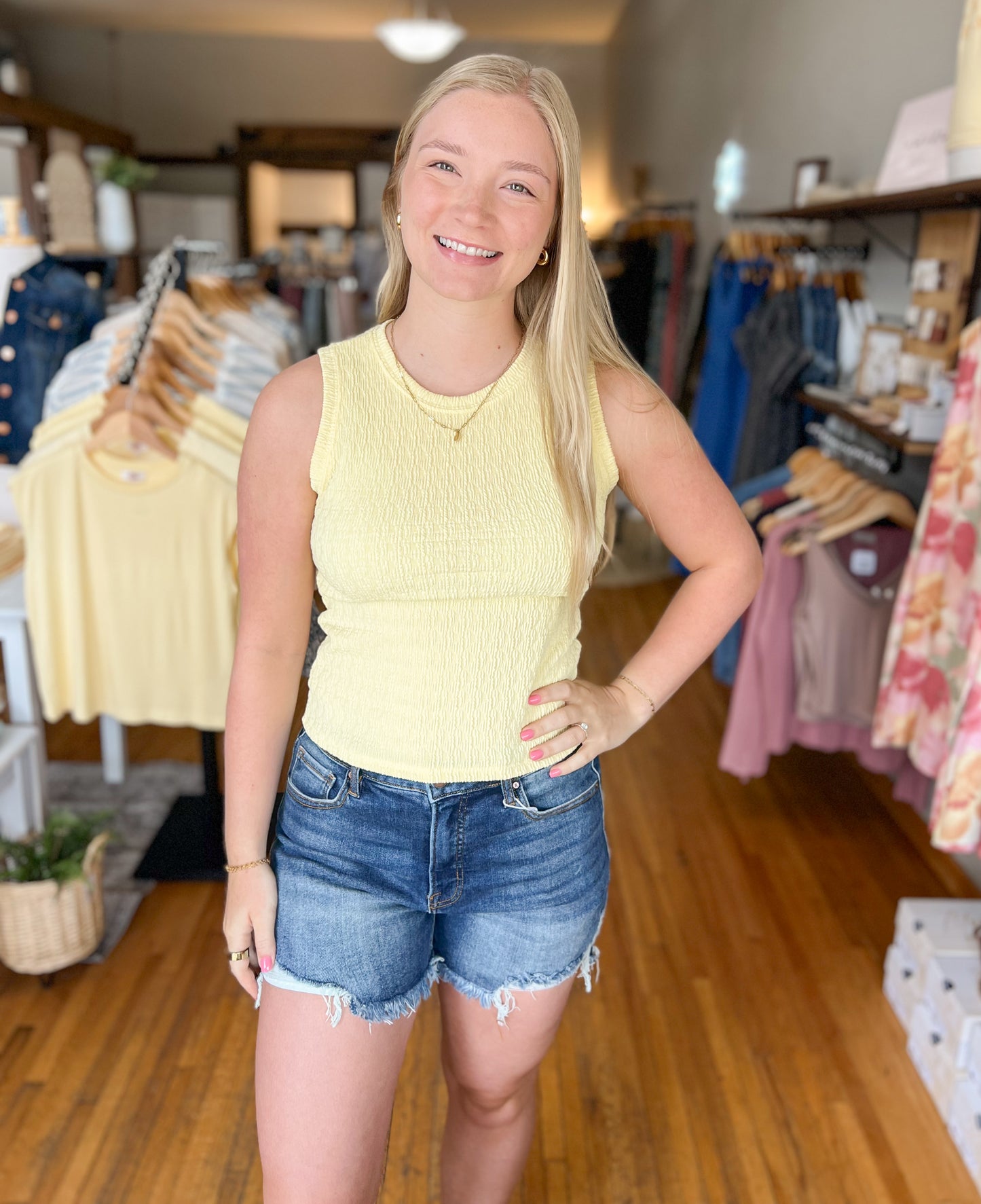 Textured Knit Tank Top - Butter Yellow