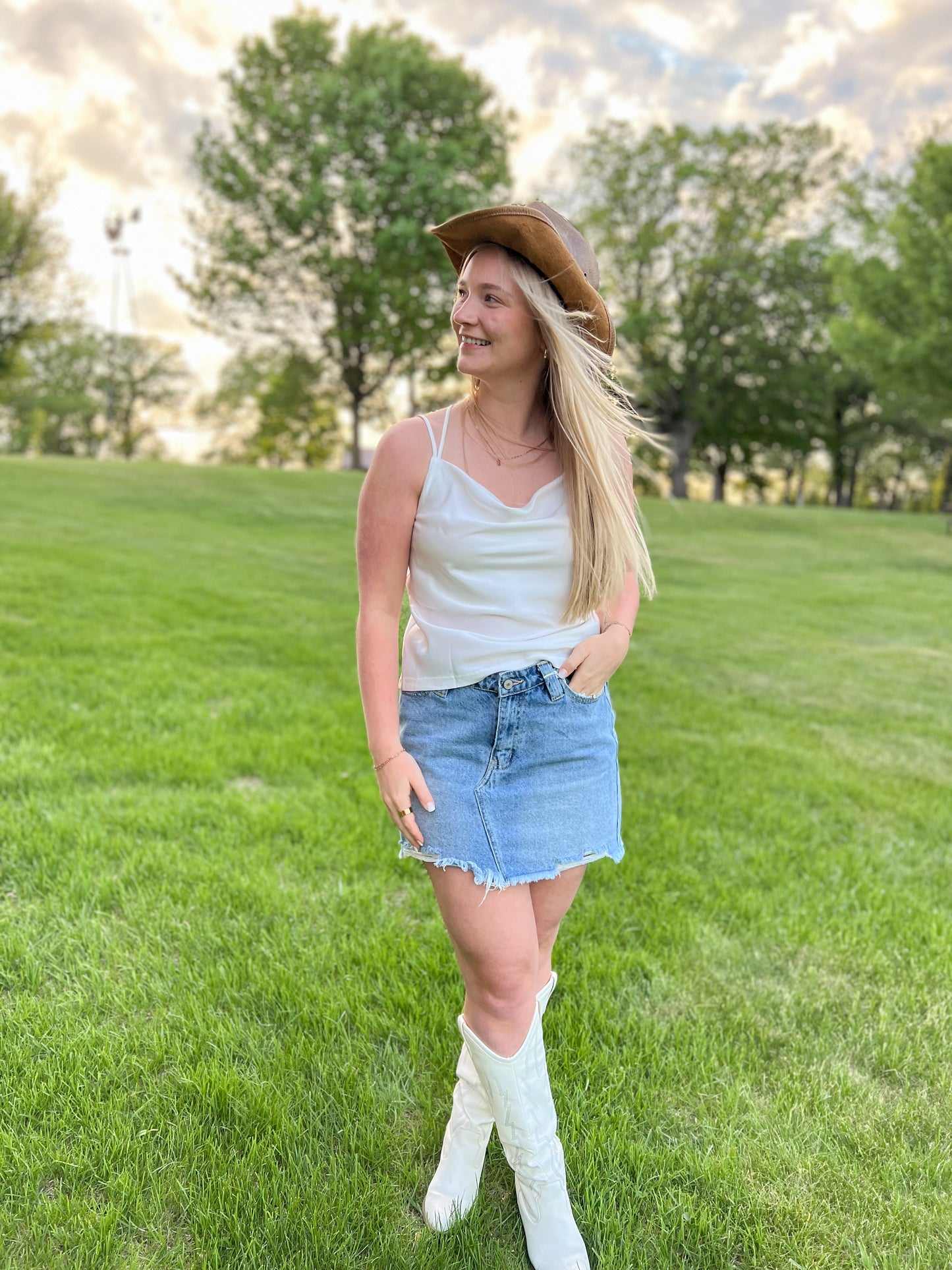 Silky Cowl Neck Tank - White