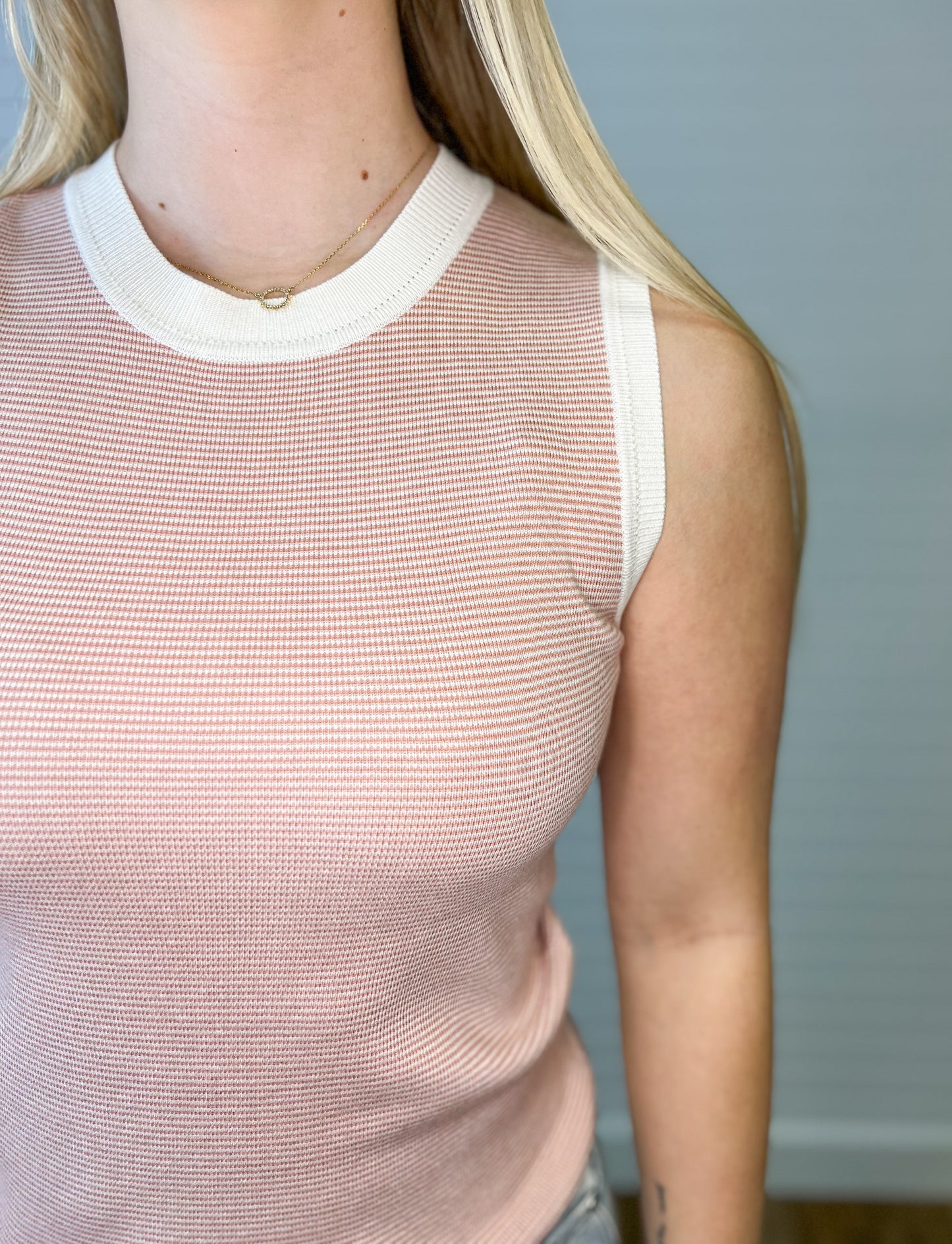 High Neck Striped Tank - Blush