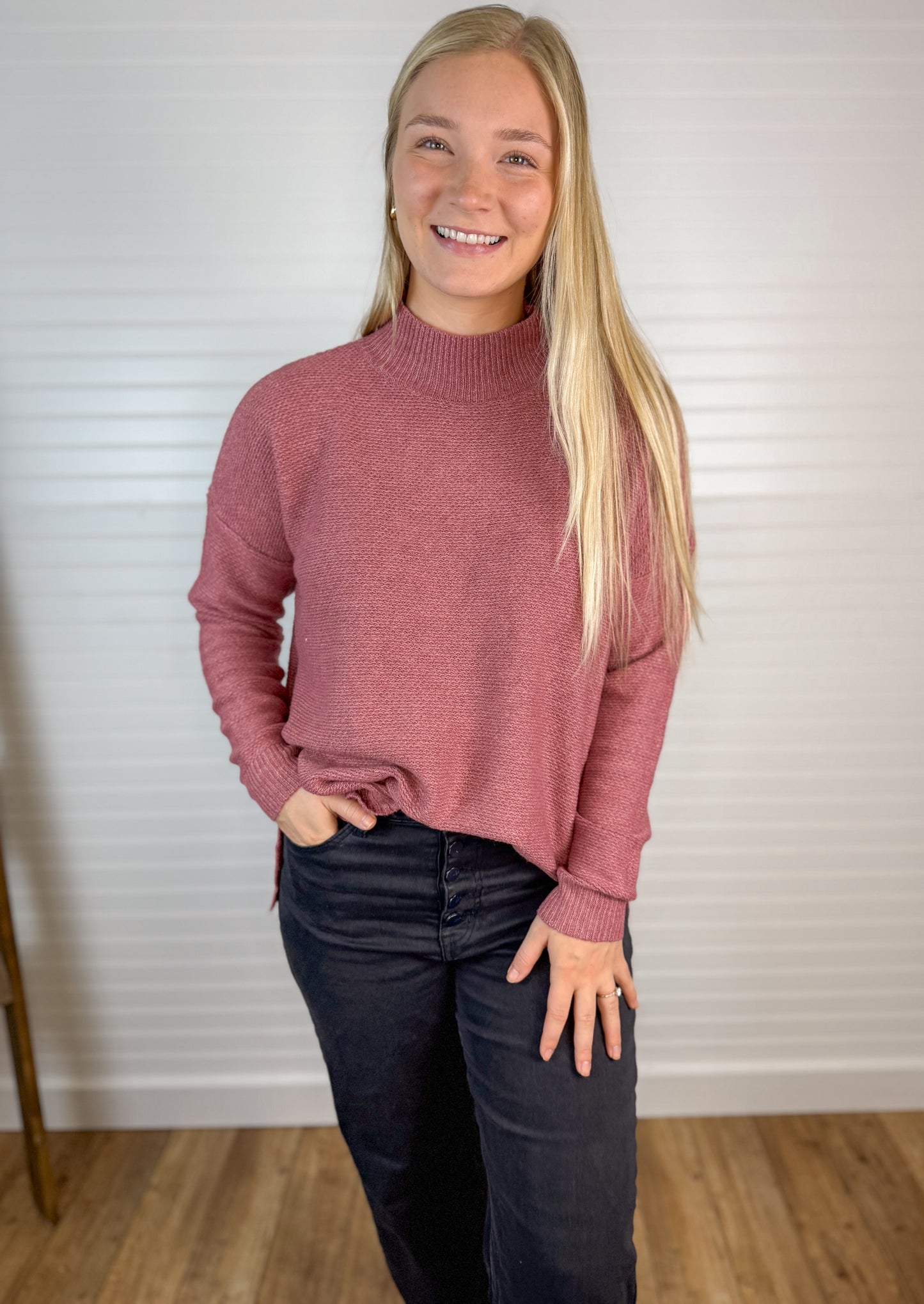 Waffle Knit Mock Neck Sweater (2 colors)