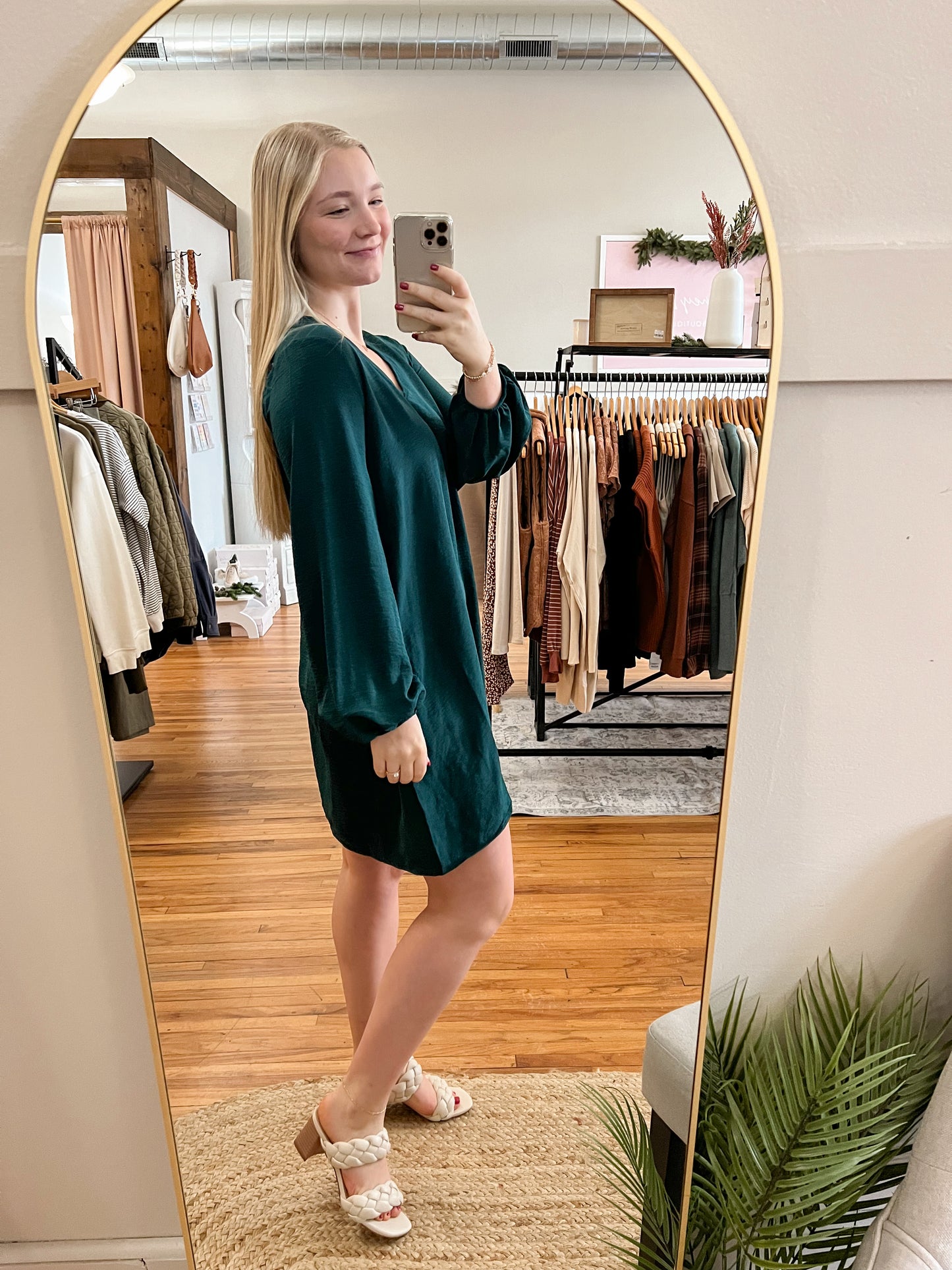 Airflow V-Neck Long Sleeve Dress - Spruce